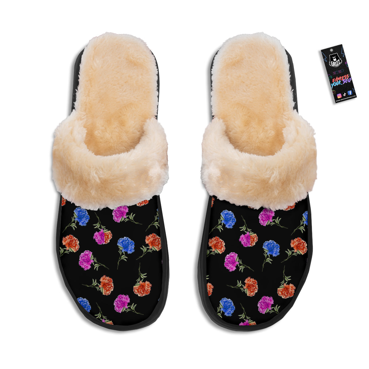 Carnation Watercolor Print Pattern Slippers-grizzshop