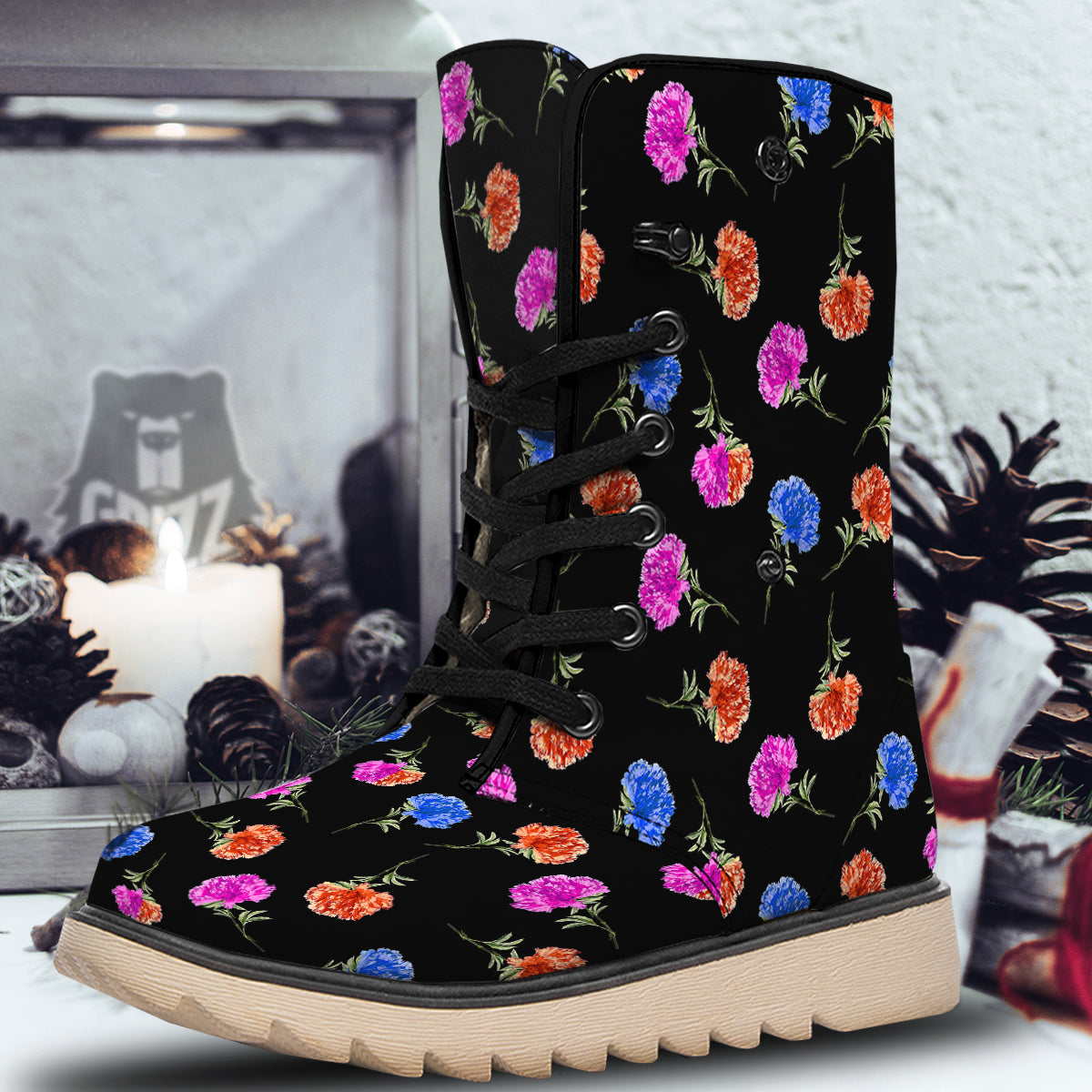 Carnation Watercolor Print Pattern Snow Boots-grizzshop