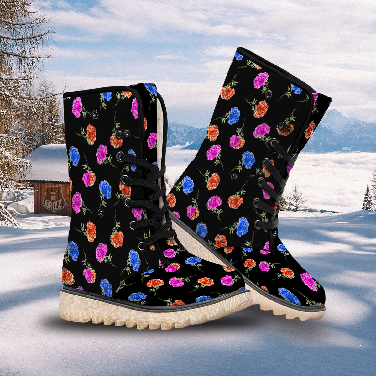 Carnation Watercolor Print Pattern Snow Boots-grizzshop