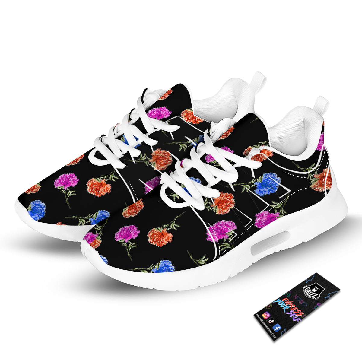 Carnation Watercolor Print Pattern Tennis Shoes-grizzshop