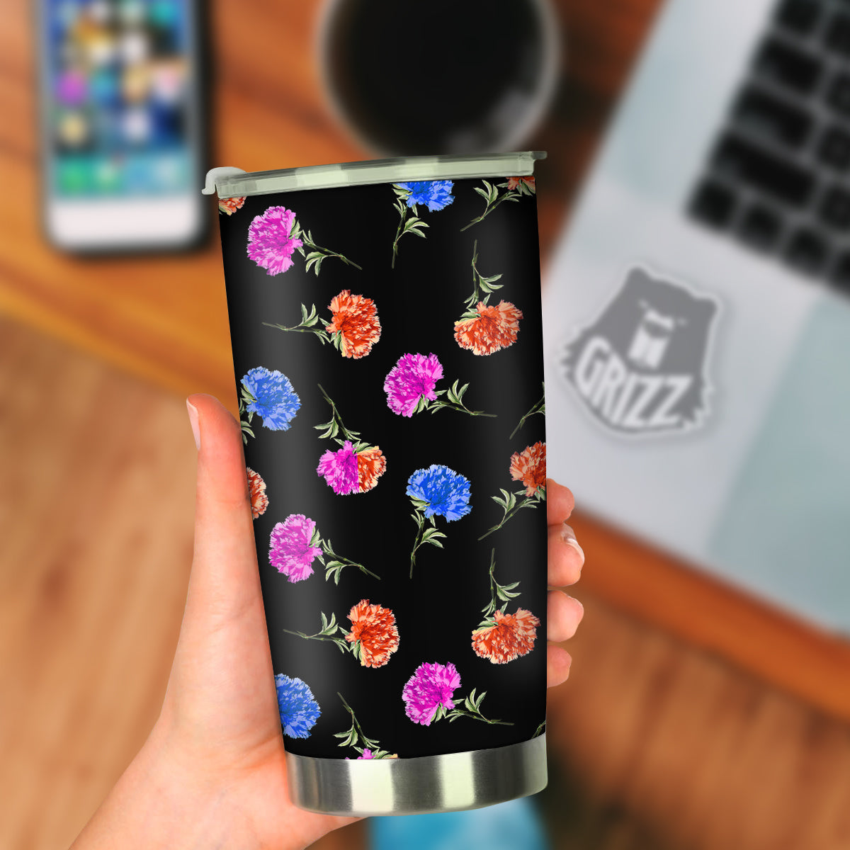 Carnation Watercolor Print Pattern Tumbler-grizzshop