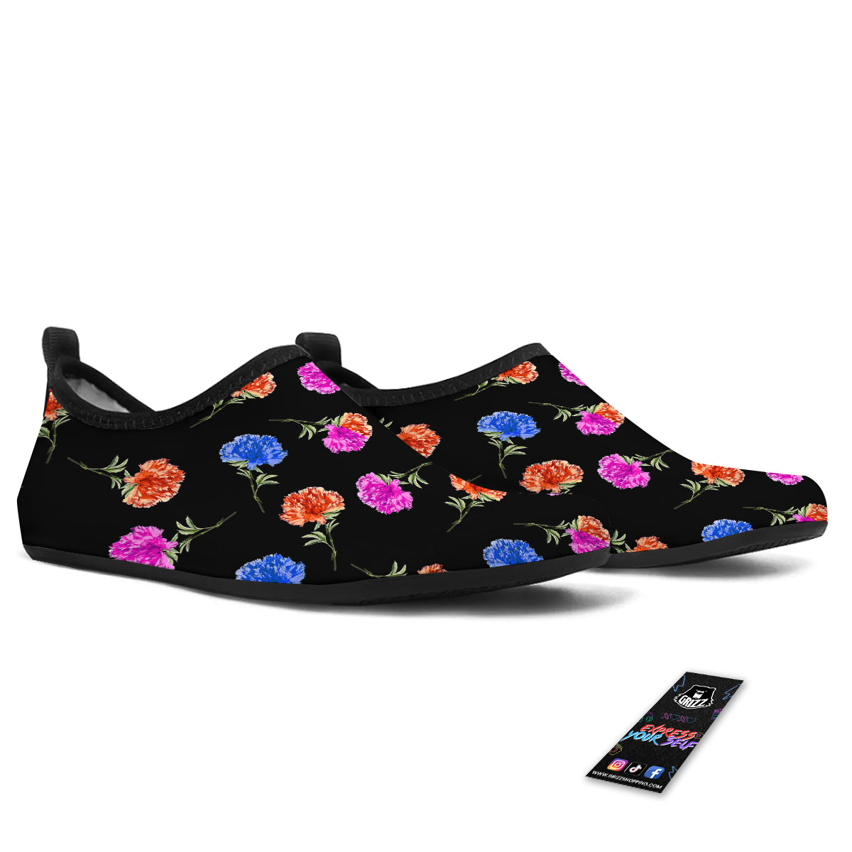 Carnation Watercolor Print Pattern Water Shoes-grizzshop