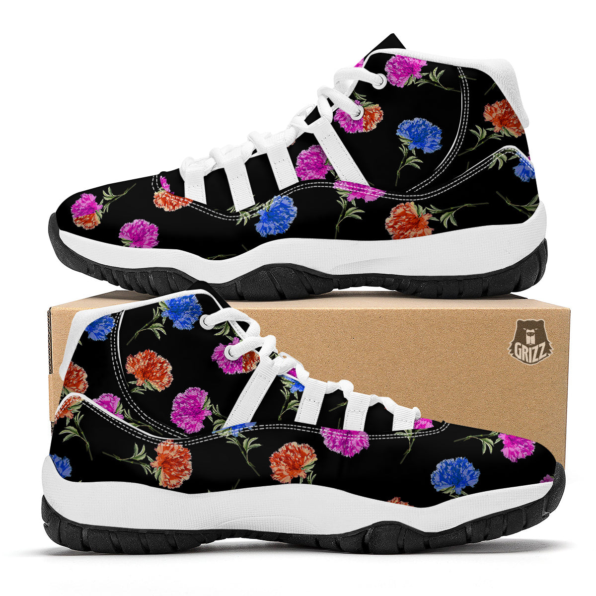 Carnation Watercolor Print Pattern White Bball Shoes-grizzshop