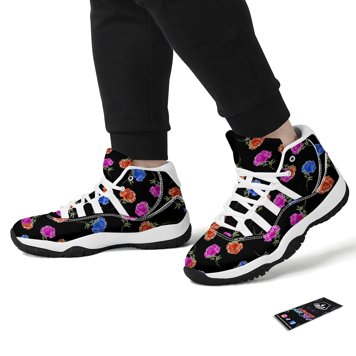 Carnation Watercolor Print Pattern White Bball Shoes-grizzshop