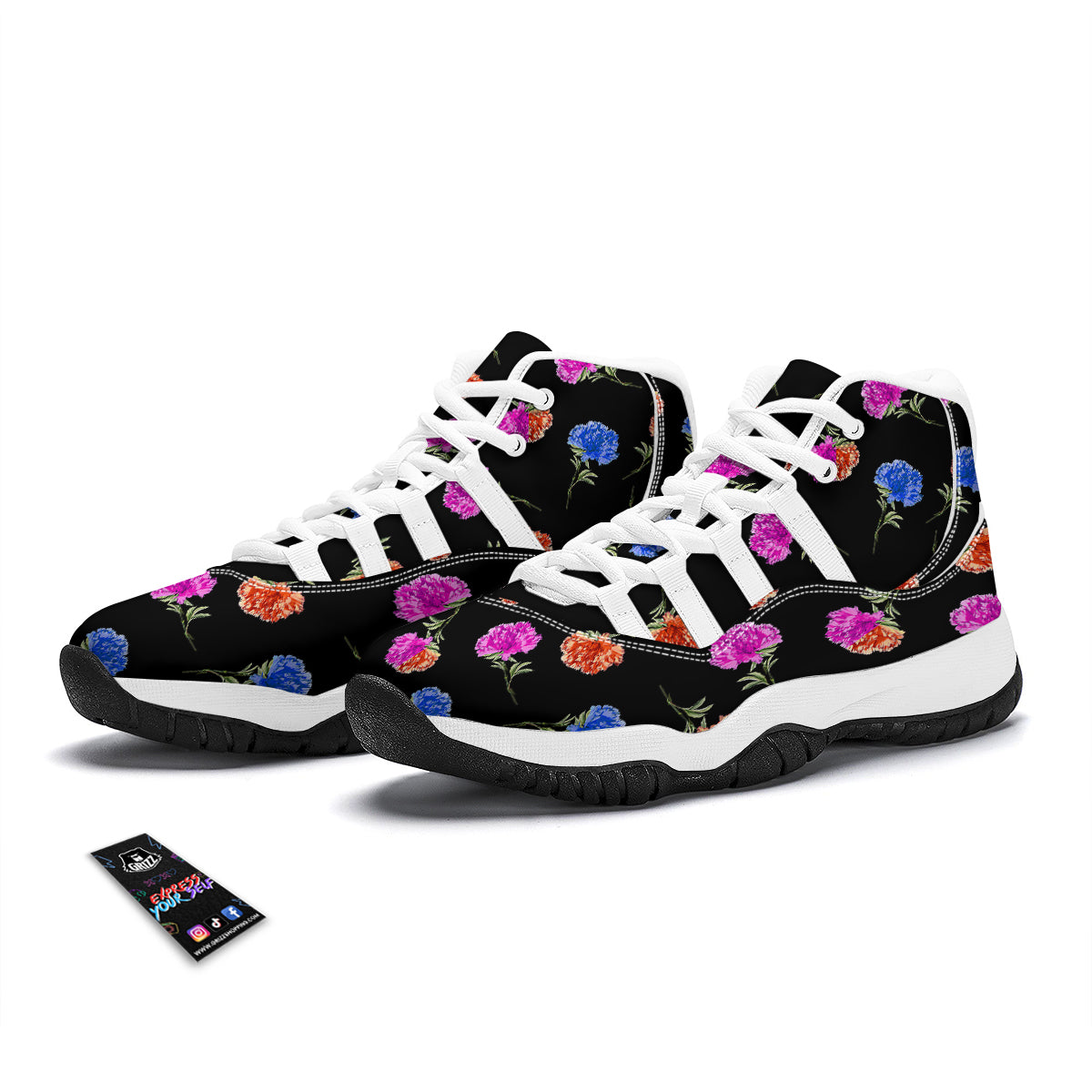 Carnation Watercolor Print Pattern White Bball Shoes-grizzshop