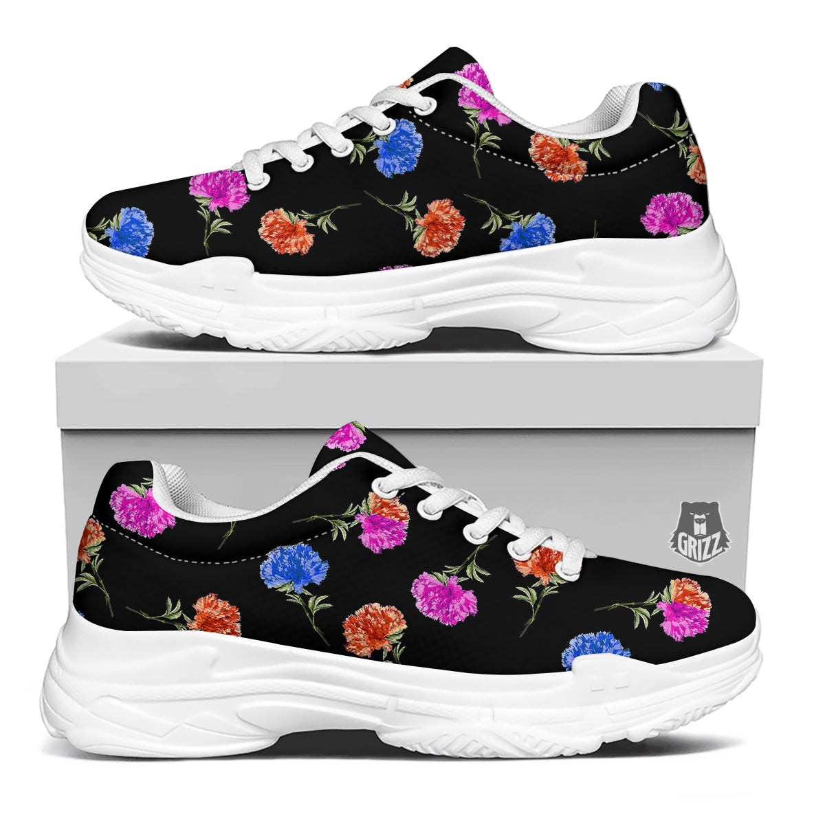 Carnation Watercolor Print Pattern White Chunky Shoes-grizzshop