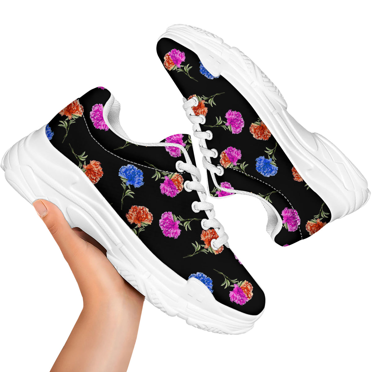 Carnation Watercolor Print Pattern White Chunky Shoes-grizzshop