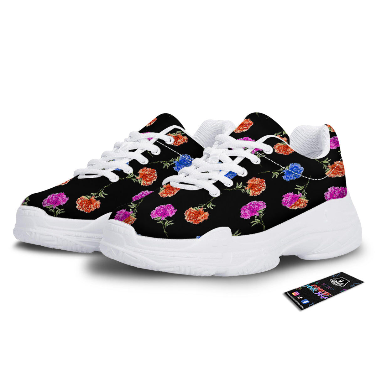 Carnation Watercolor Print Pattern White Chunky Shoes-grizzshop
