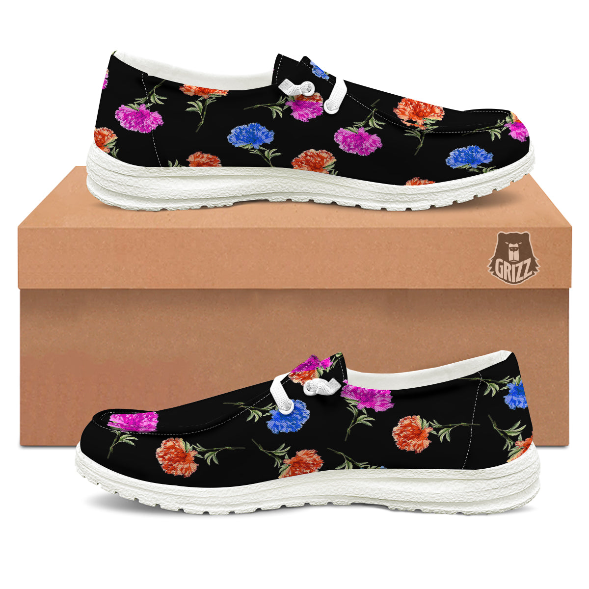 Carnation Watercolor Print Pattern White Loafers-grizzshop