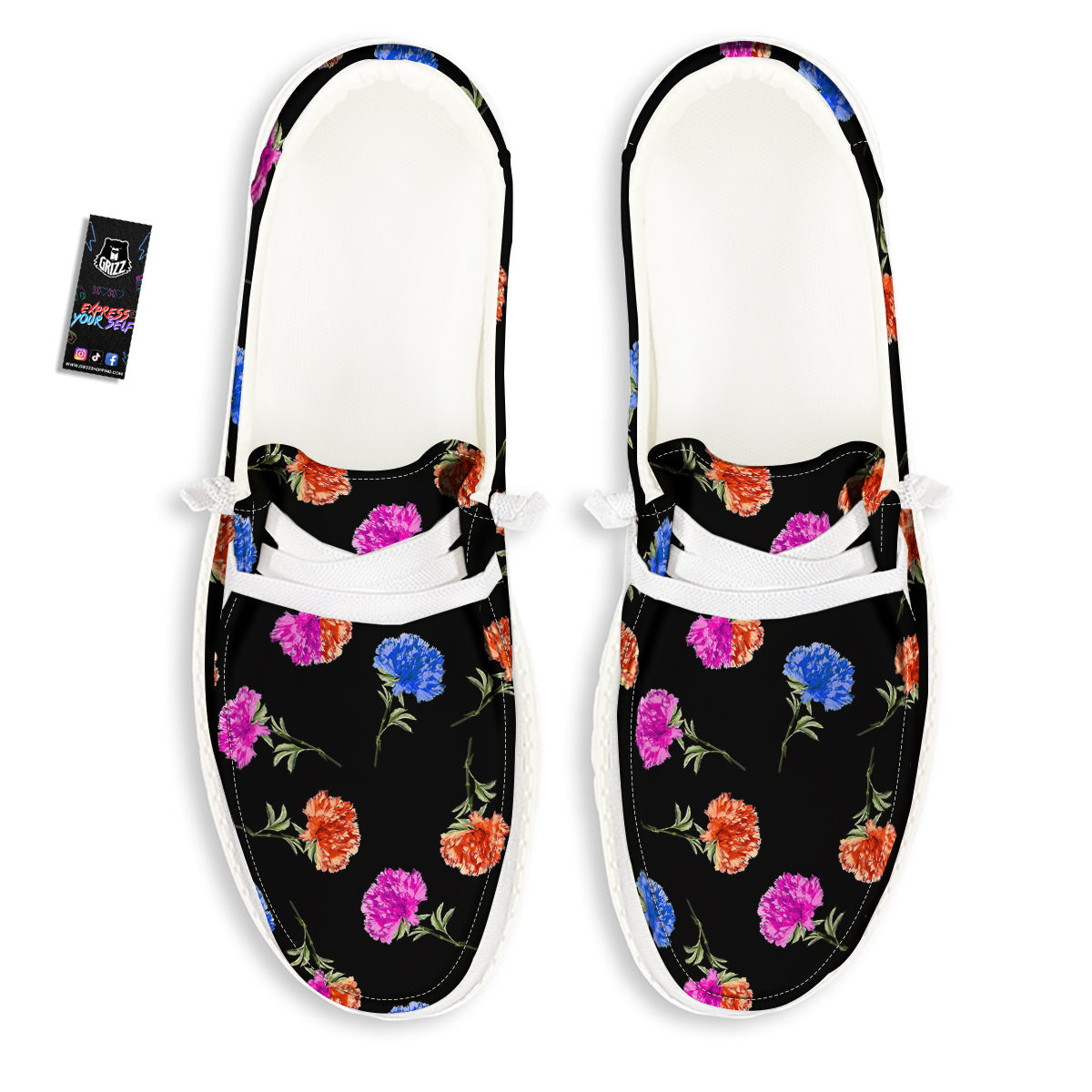 Carnation Watercolor Print Pattern White Loafers-grizzshop