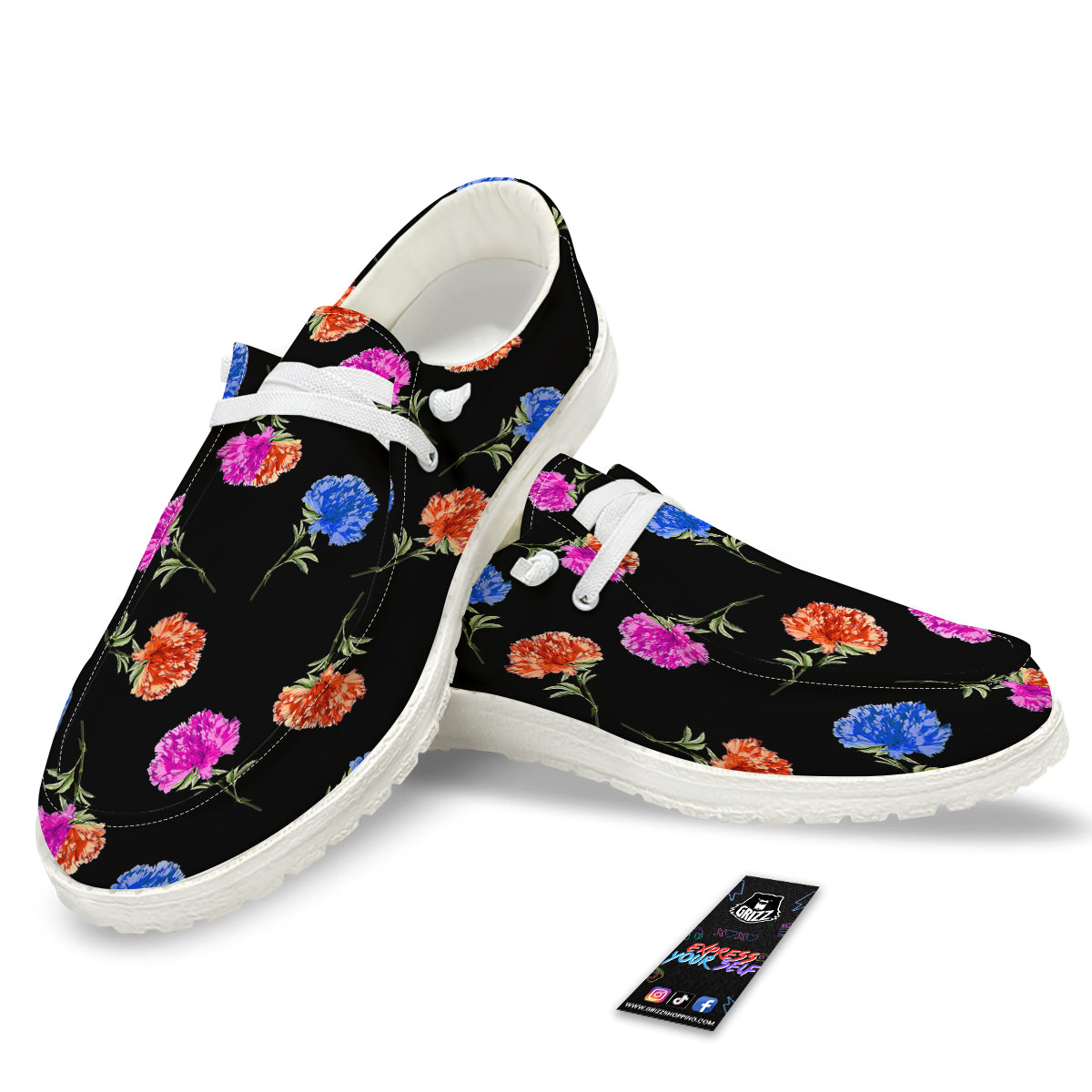 Carnation Watercolor Print Pattern White Loafers-grizzshop