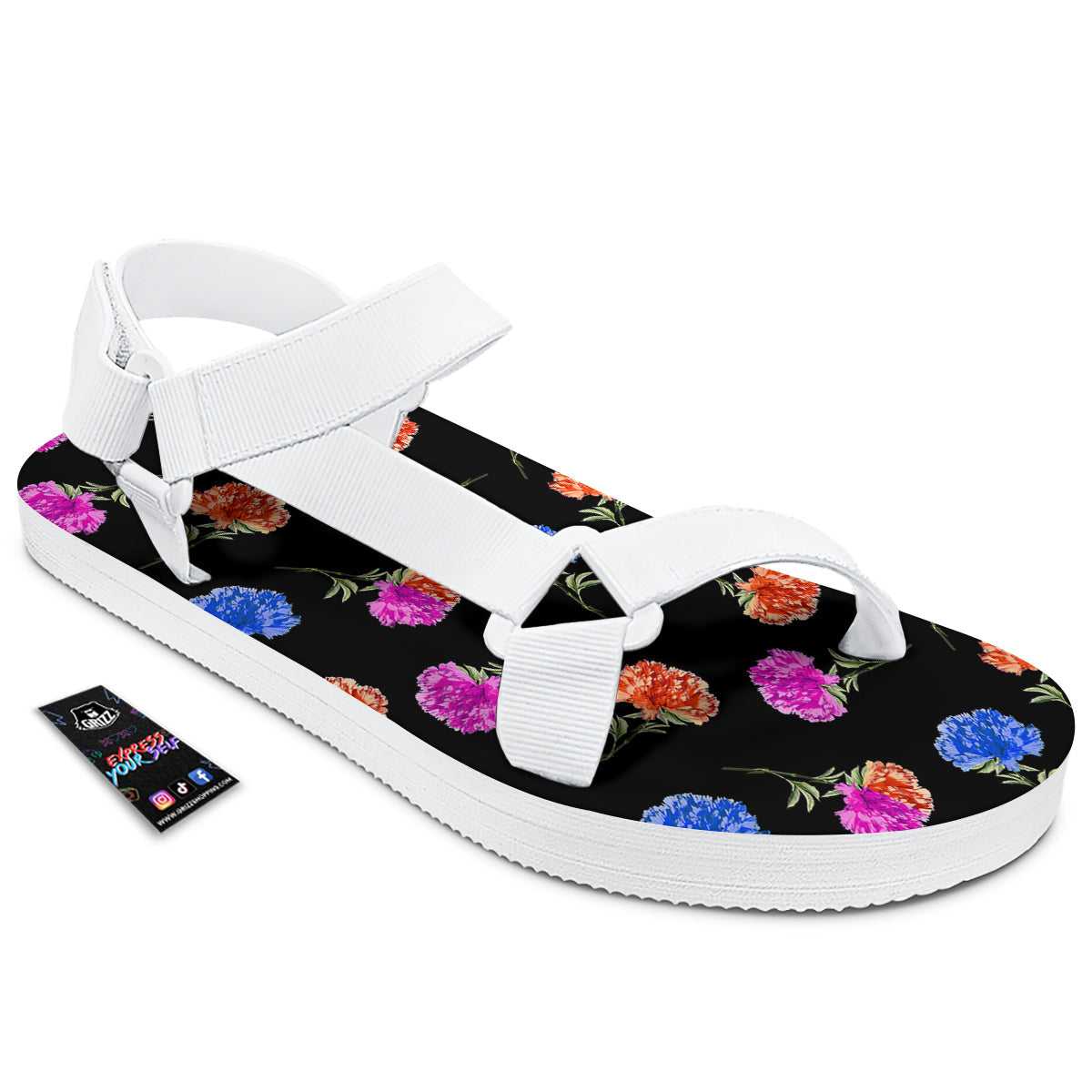 Carnation Watercolor Print Pattern White Open Toe Sandals-grizzshop