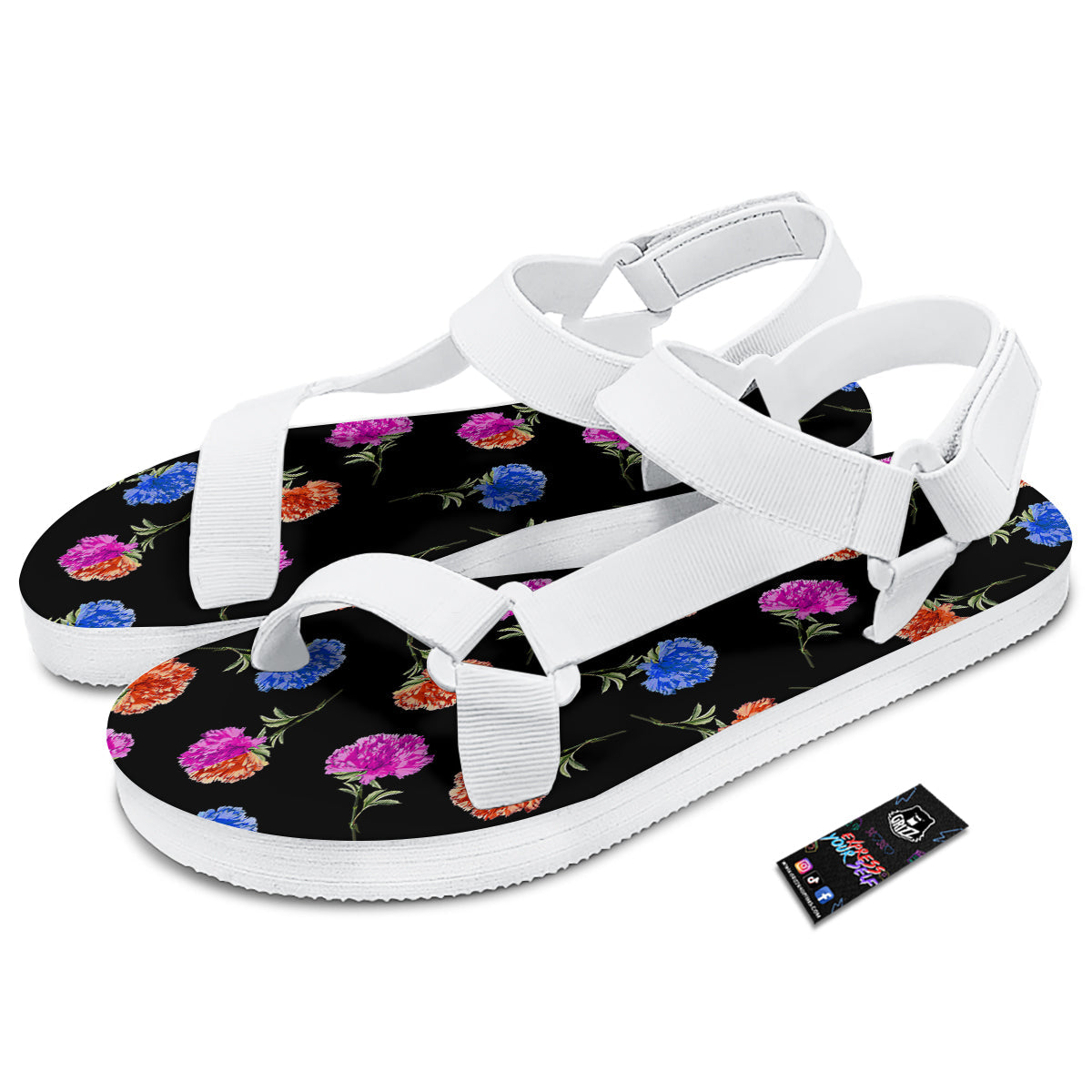 Carnation Watercolor Print Pattern White Open Toe Sandals-grizzshop