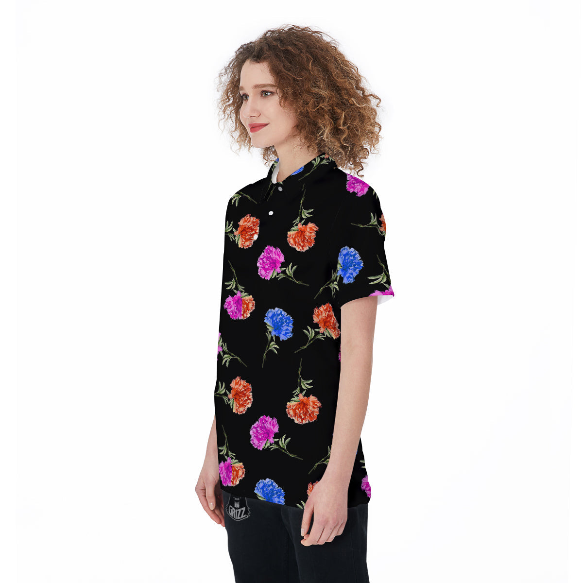Carnation Watercolor Print Pattern Women's Golf Shirts-grizzshop