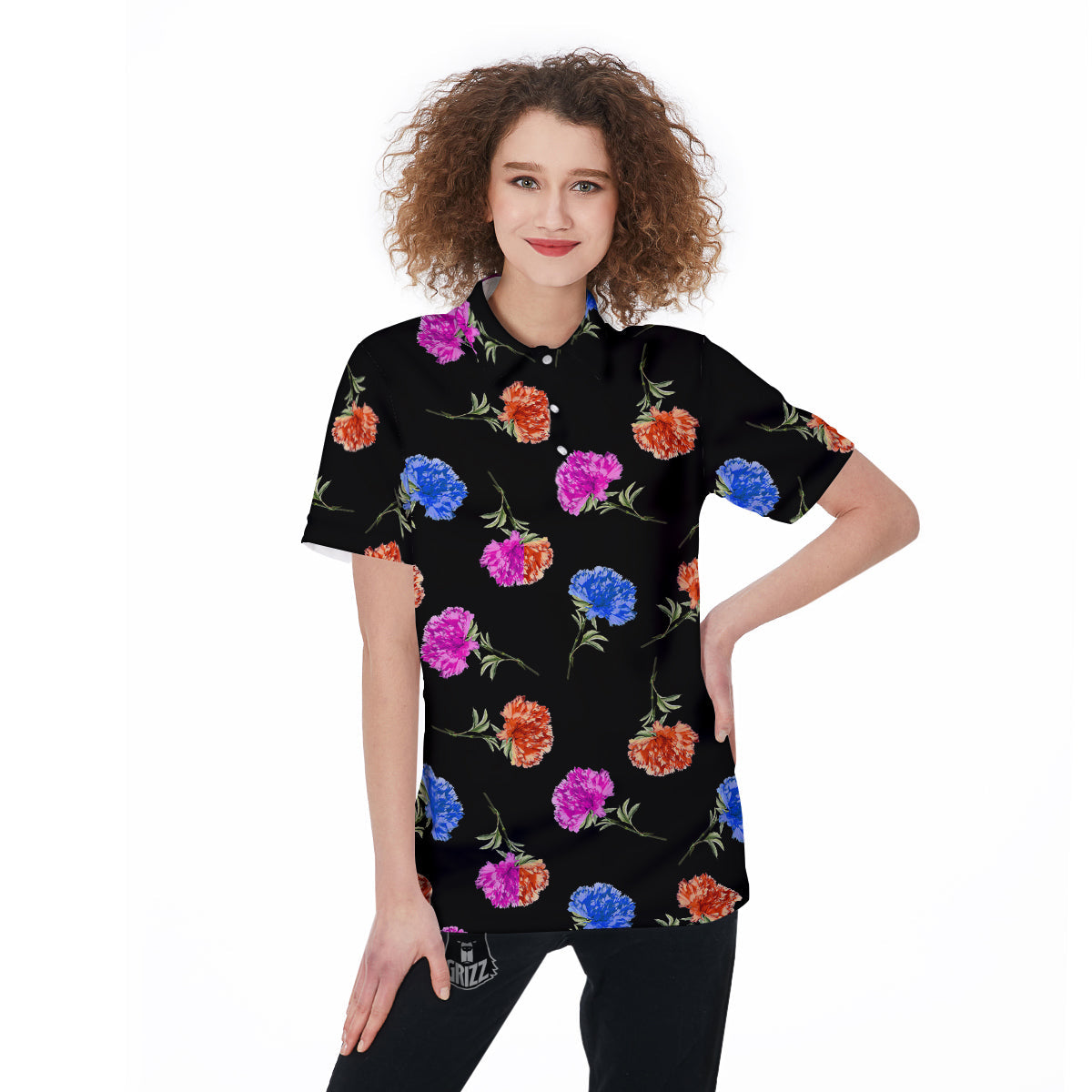 Carnation Watercolor Print Pattern Women's Golf Shirts-grizzshop