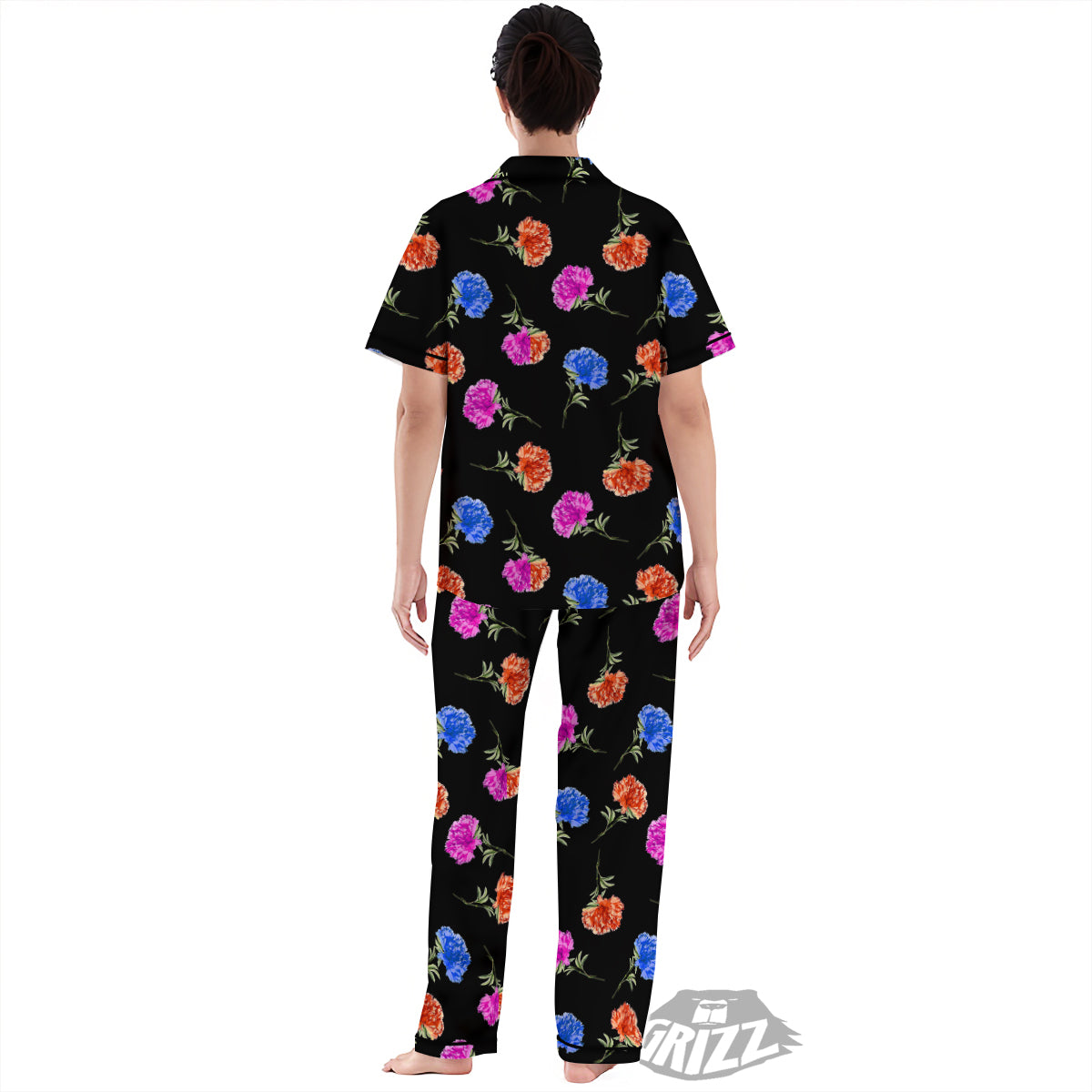 Carnation Watercolor Print Pattern Women's Pajamas Set-grizzshop