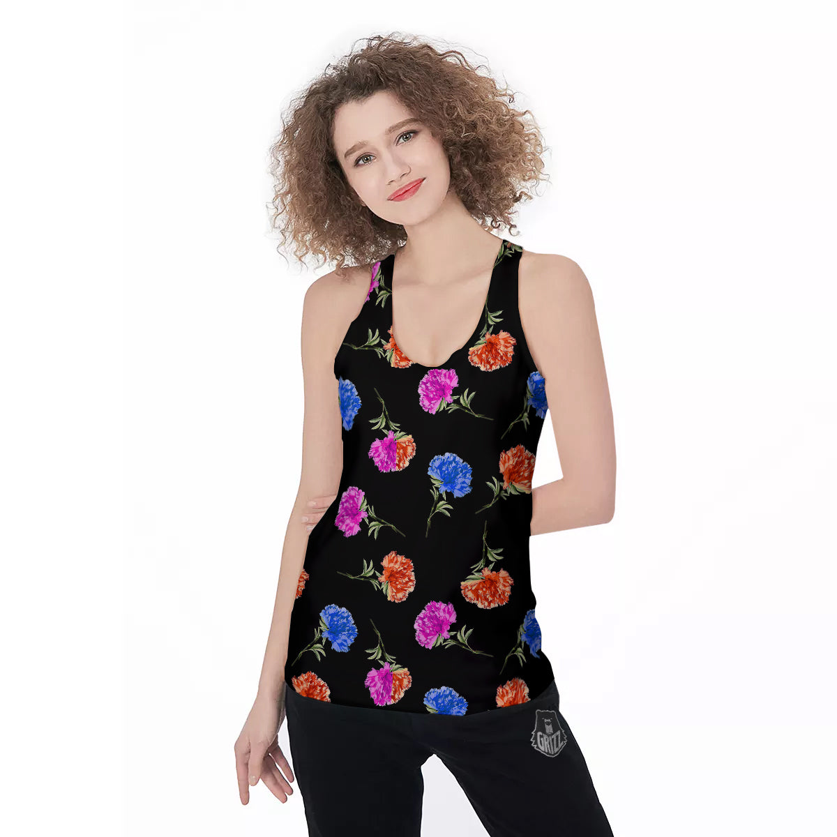 Carnation Watercolor Print Pattern Women's Racerback Tank Top-grizzshop