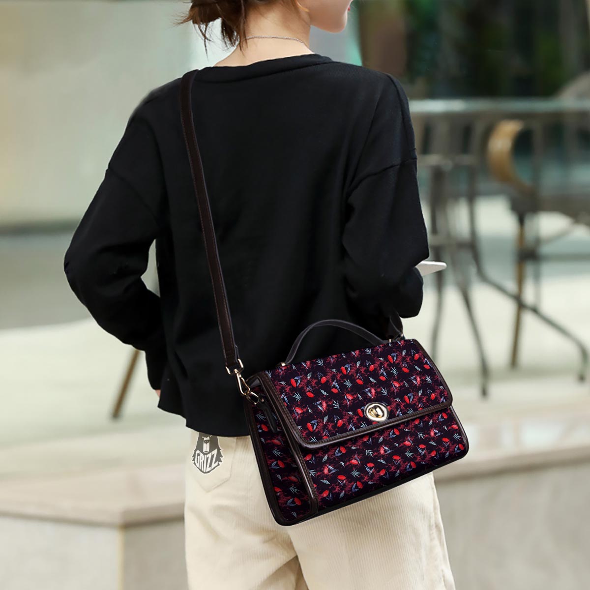 Carnation Black And Red Print Pattern Women's Satchel Bag