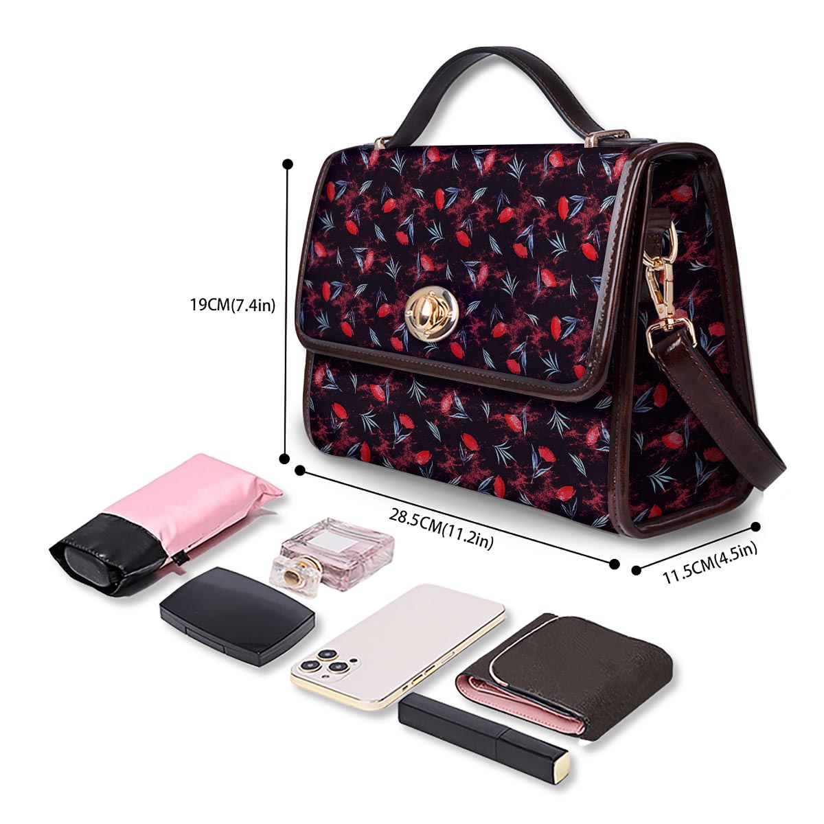Carnation Black And Red Print Pattern Women's Satchel Bag
