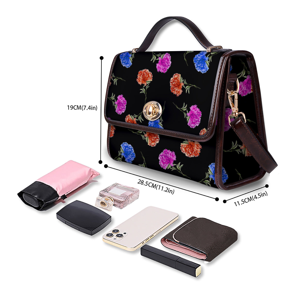 Carnation Watercolor Print Pattern Women's Satchel Bag