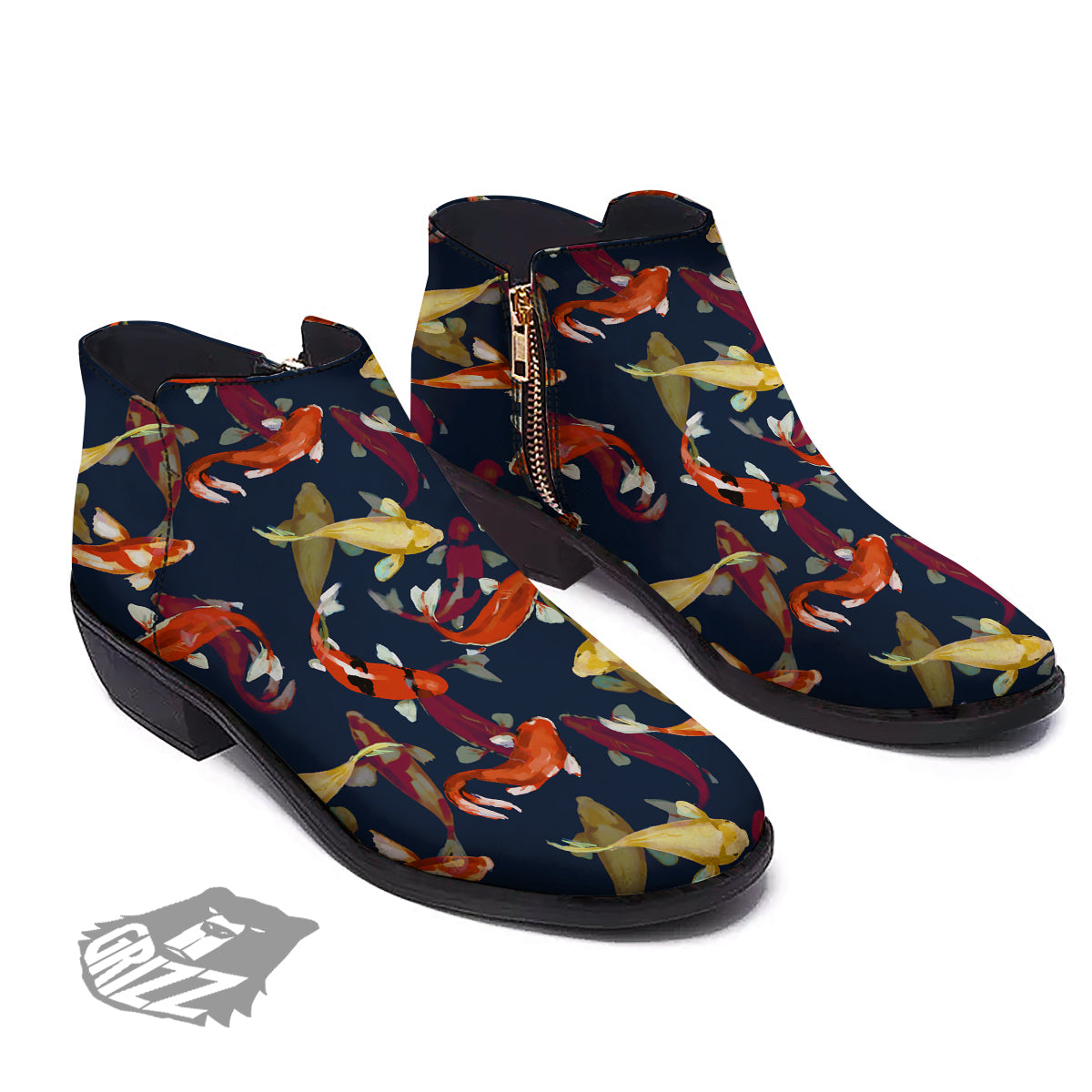 Carp Fish Koi Watercolor Print Pattern Ankle Boots-grizzshop