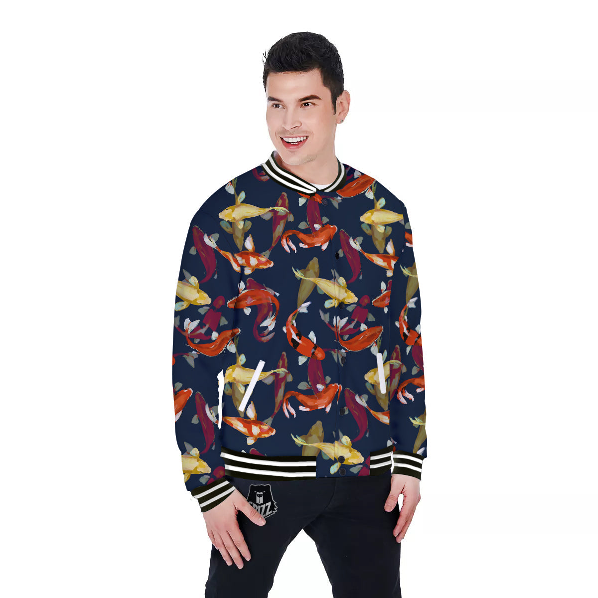 Carp Fish Koi Watercolor Print Pattern Baseball Jacket-grizzshop