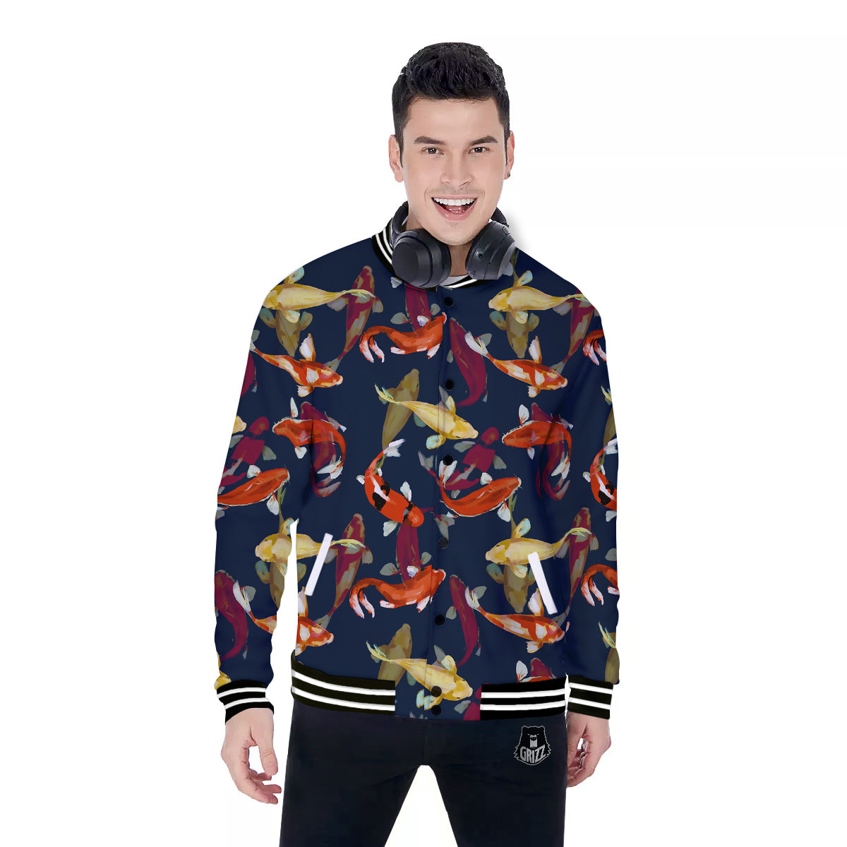 Carp Fish Koi Watercolor Print Pattern Baseball Jacket-grizzshop