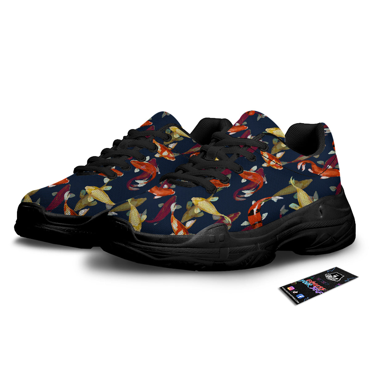 Carp Fish Koi Watercolor Print Pattern Black Chunky Shoes-grizzshop