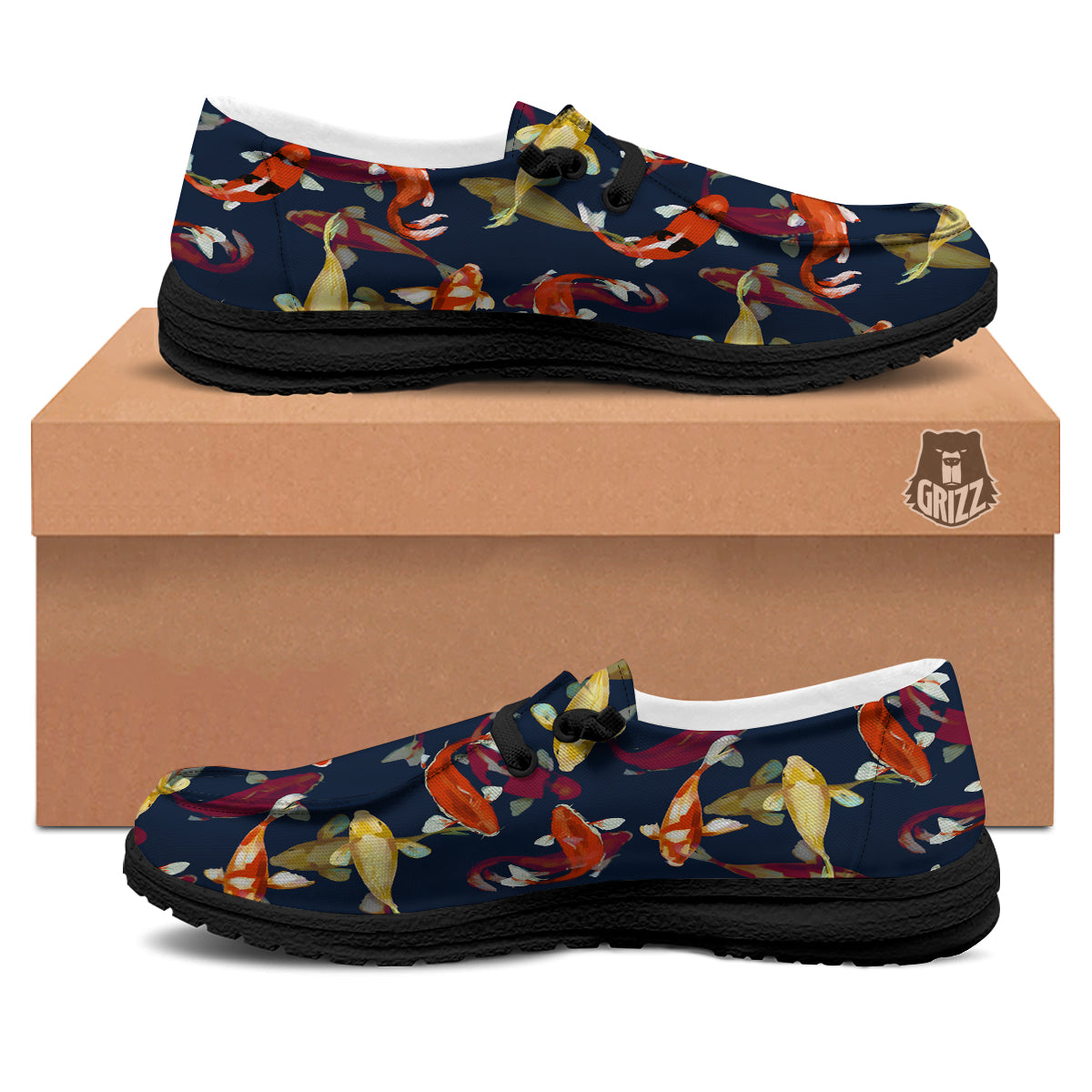 Carp Fish Koi Watercolor Print Pattern Black Loafers-grizzshop