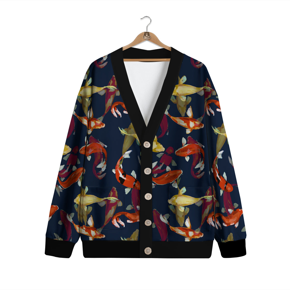 Carp Fish Koi Watercolor Print Pattern Cardigan-grizzshop