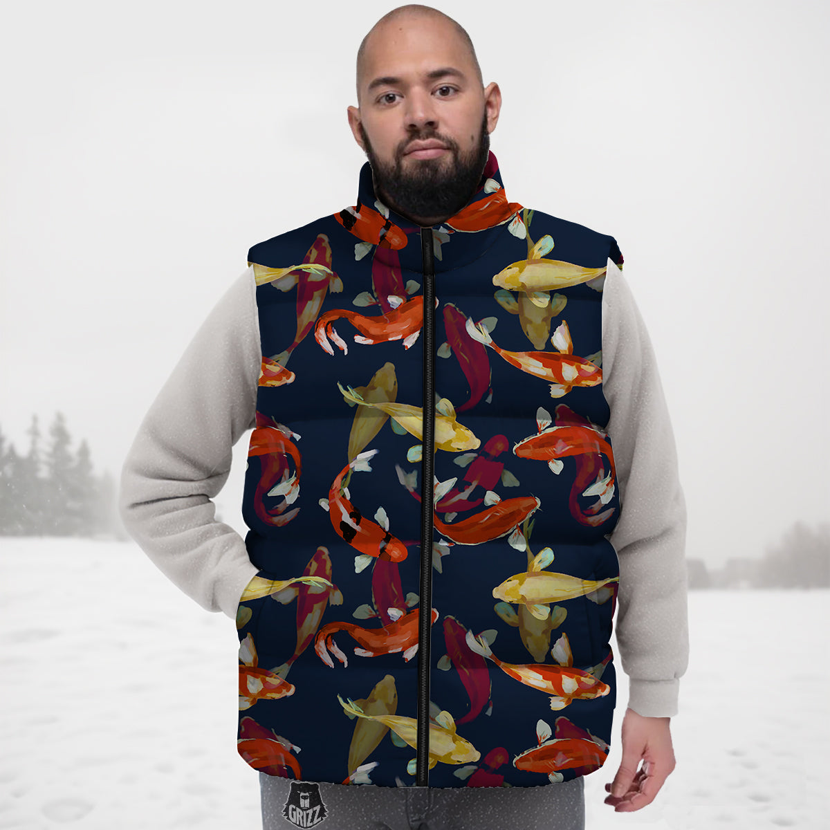 Carp Fish Koi Watercolor Print Pattern Down Vest