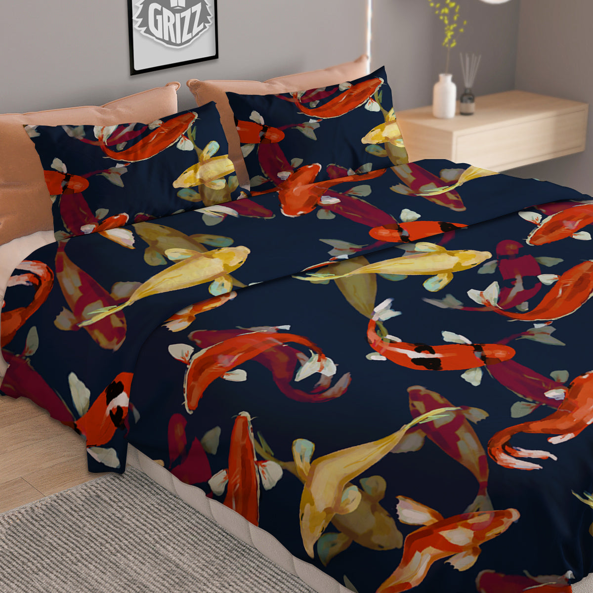 Carp Fish Koi Watercolor Print Pattern Duvet Cover Bedding Set