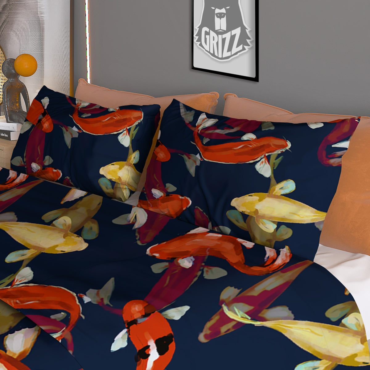 Carp Fish Koi Watercolor Print Pattern Duvet Cover Bedding Set