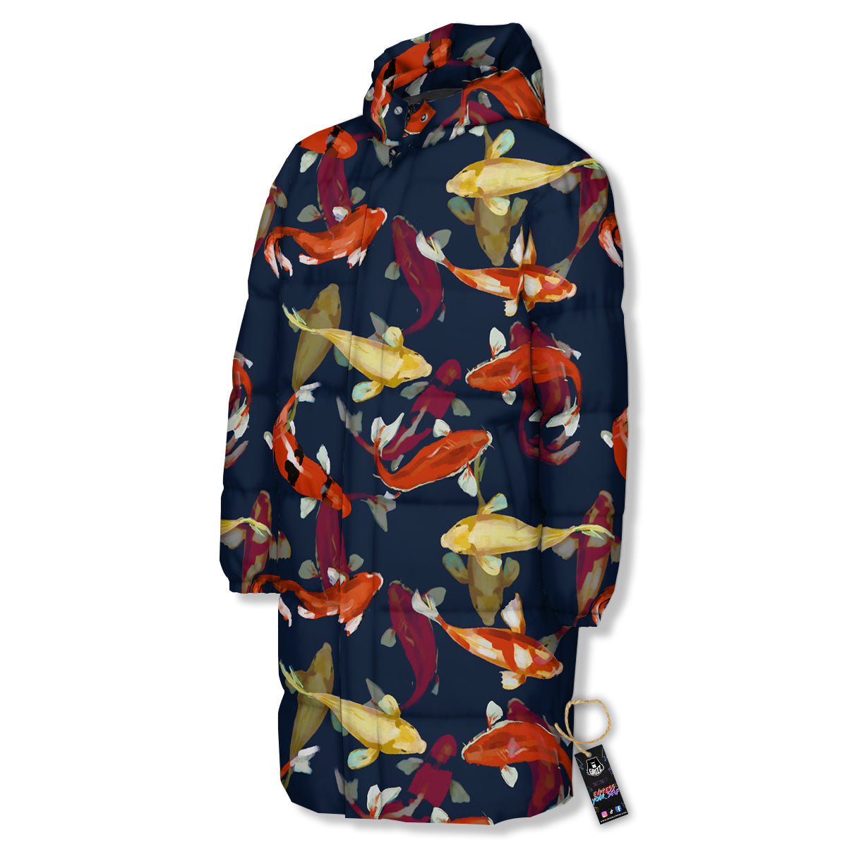 Carp Fish Koi Watercolor Print Pattern Long Down Jacket-grizzshop