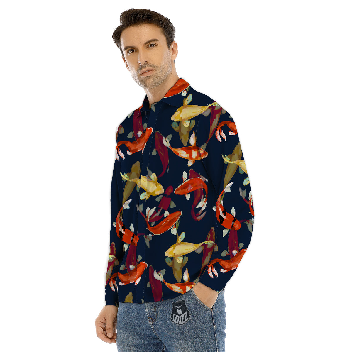 Carp Fish Koi Watercolor Print Pattern Men's Dress Shirts-grizzshop