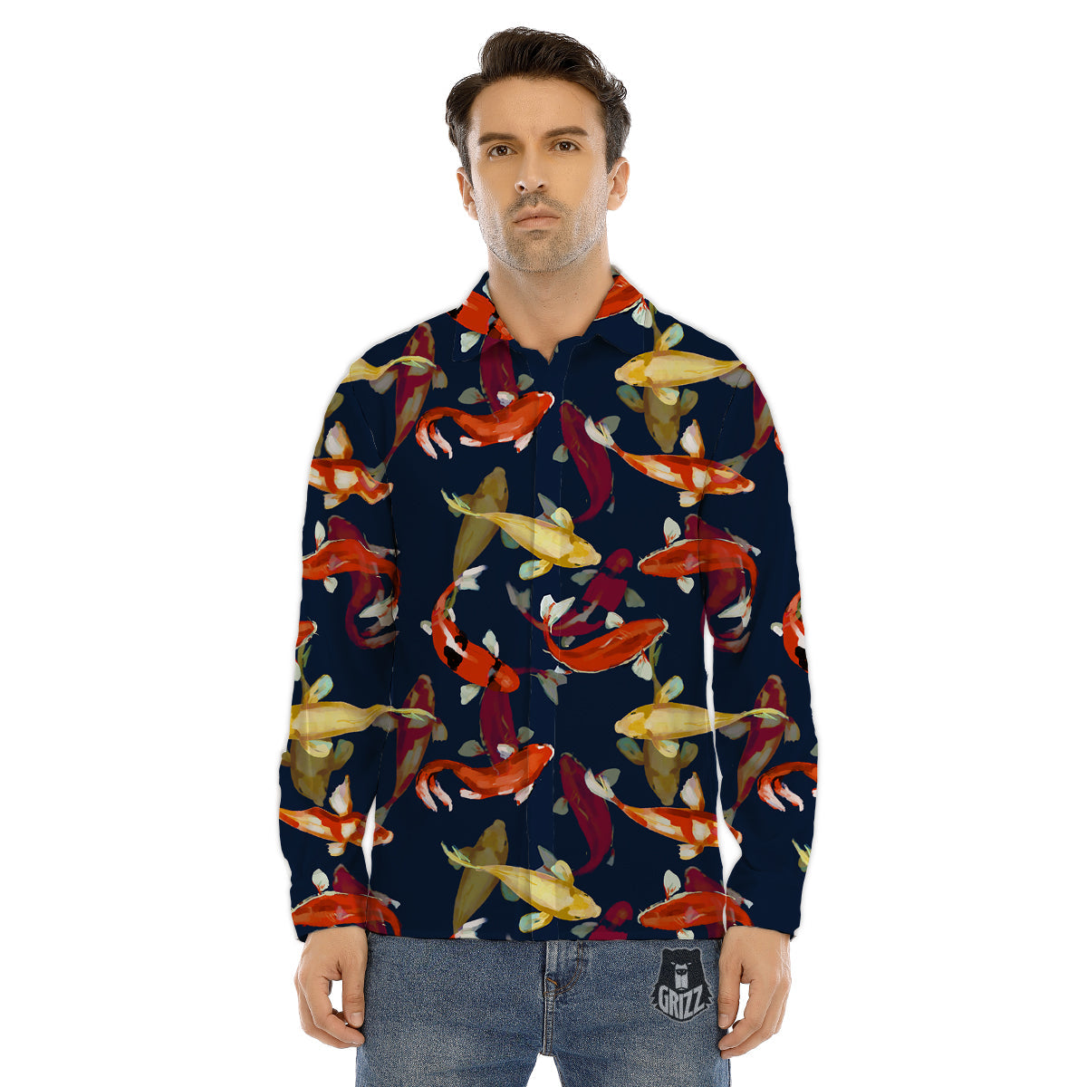 Carp Fish Koi Watercolor Print Pattern Men's Dress Shirts-grizzshop