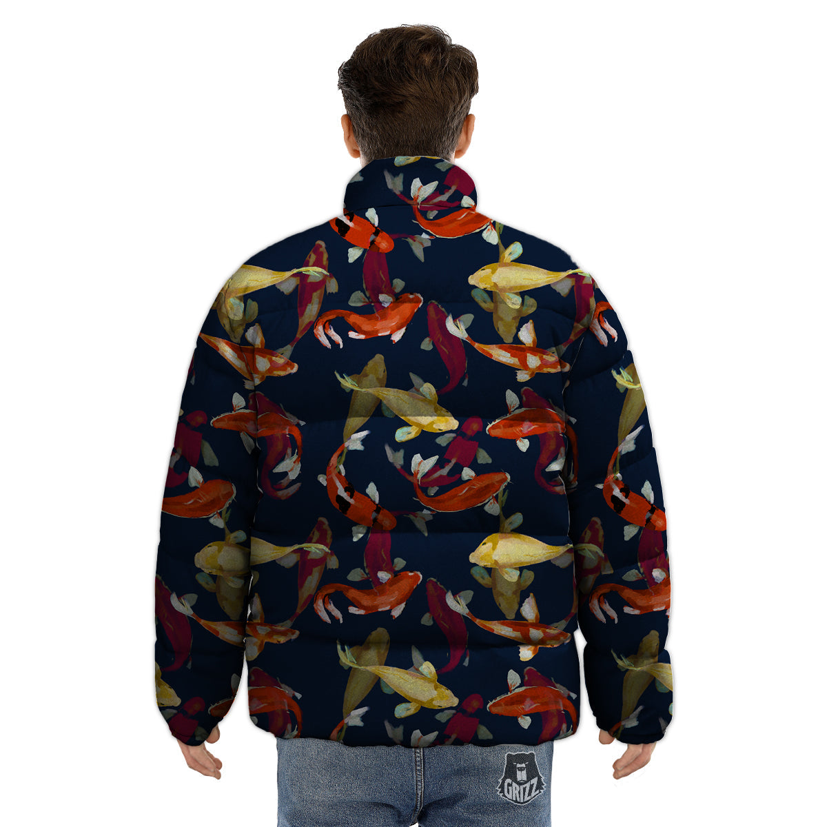 Carp Fish Koi Watercolor Print Pattern Puffer Jacket-grizzshop