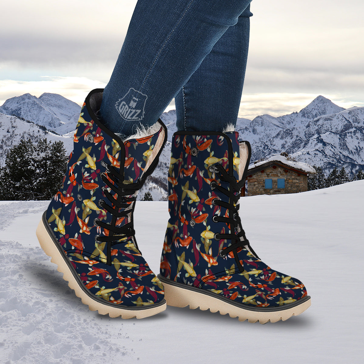 Carp Fish Koi Watercolor Print Pattern Snow Boots-grizzshop