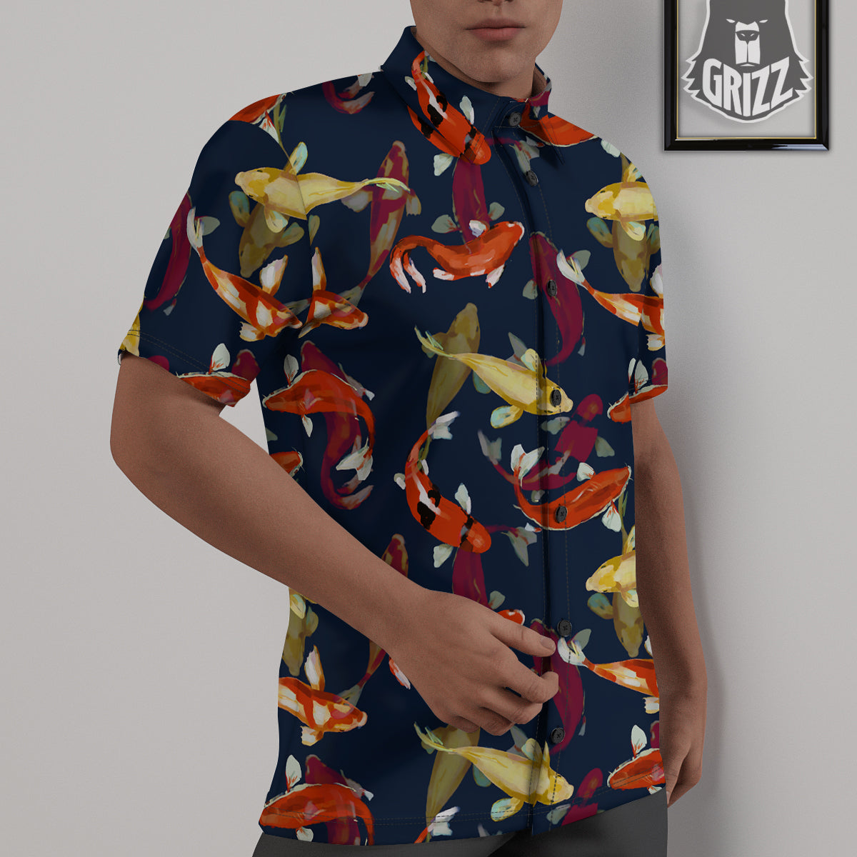 Carp Fish Koi Watercolor Print Pattern Untucked Shirts-grizzshop
