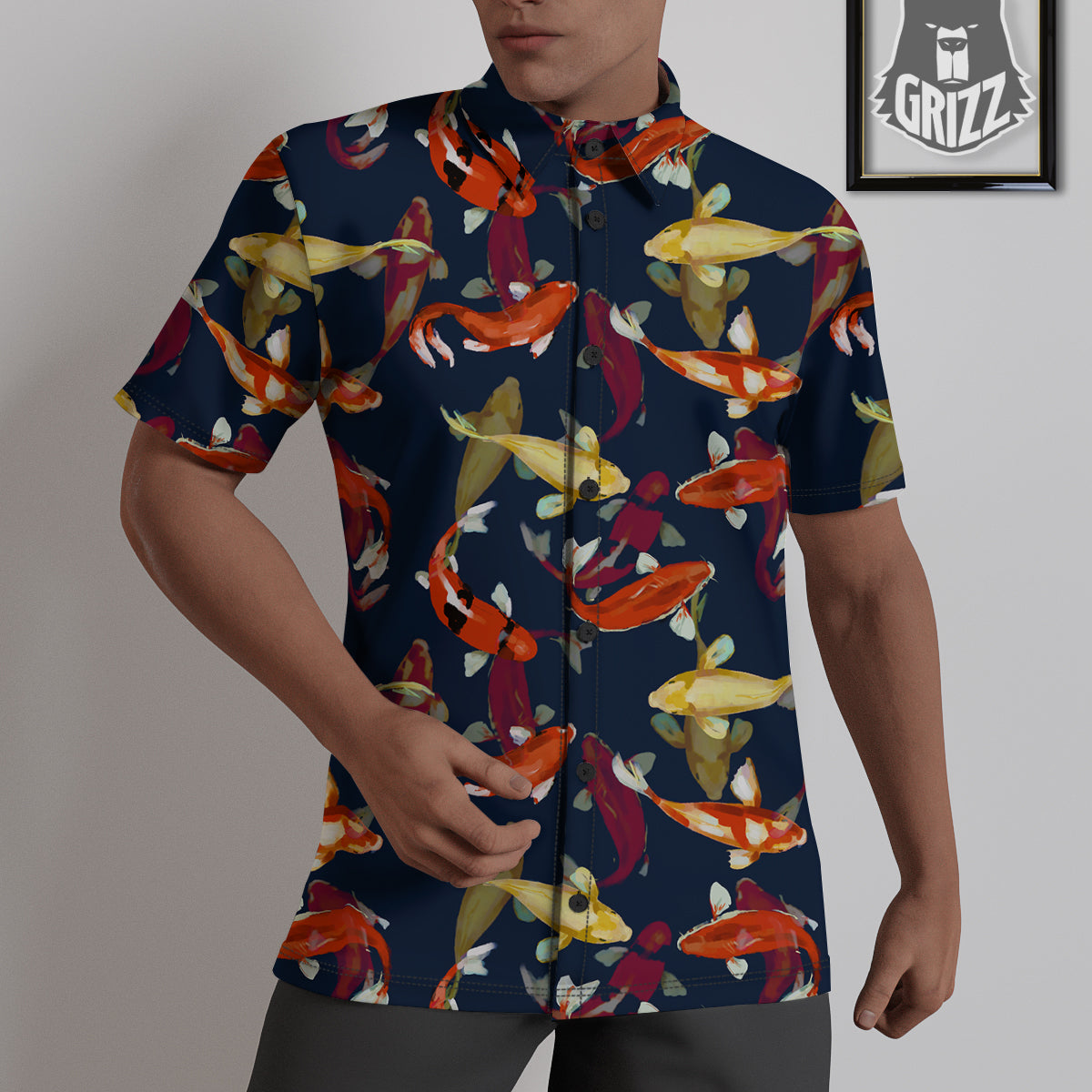 Carp Fish Koi Watercolor Print Pattern Untucked Shirts-grizzshop
