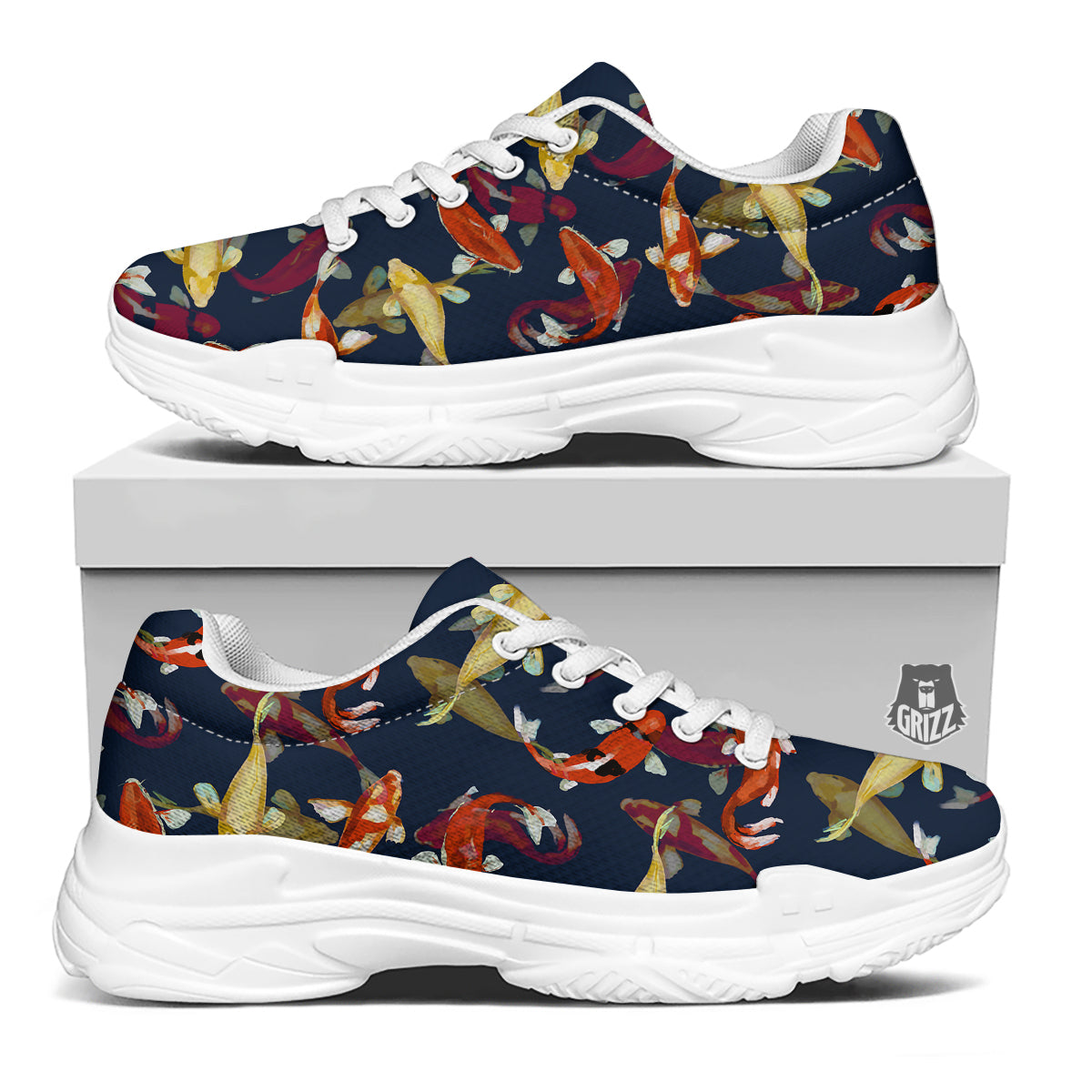 Carp Fish Koi Watercolor Print Pattern White Chunky Shoes-grizzshop