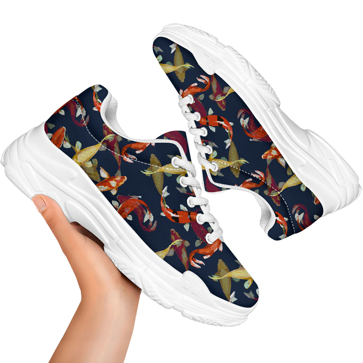 Carp Fish Koi Watercolor Print Pattern White Chunky Shoes-grizzshop