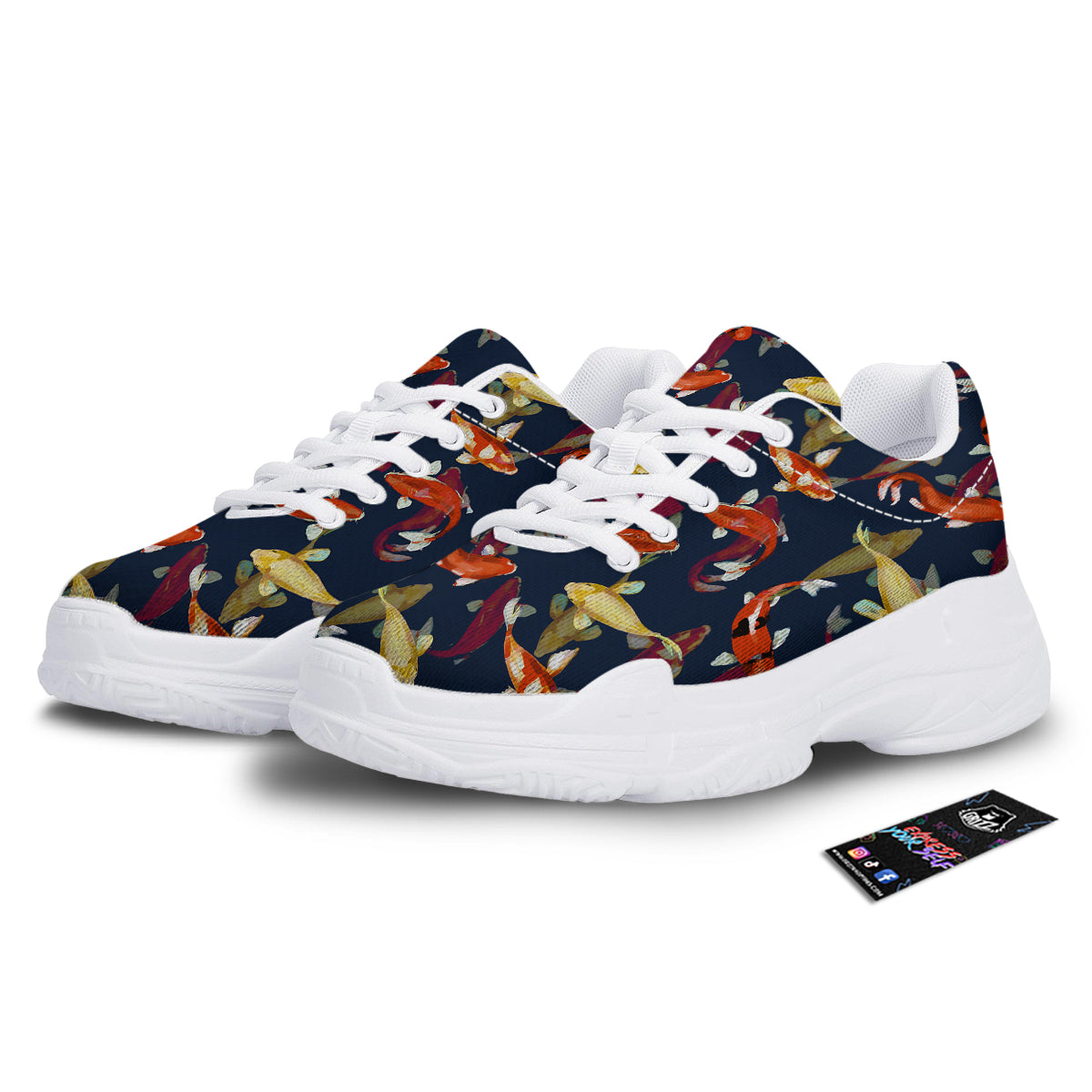 Carp Fish Koi Watercolor Print Pattern White Chunky Shoes-grizzshop