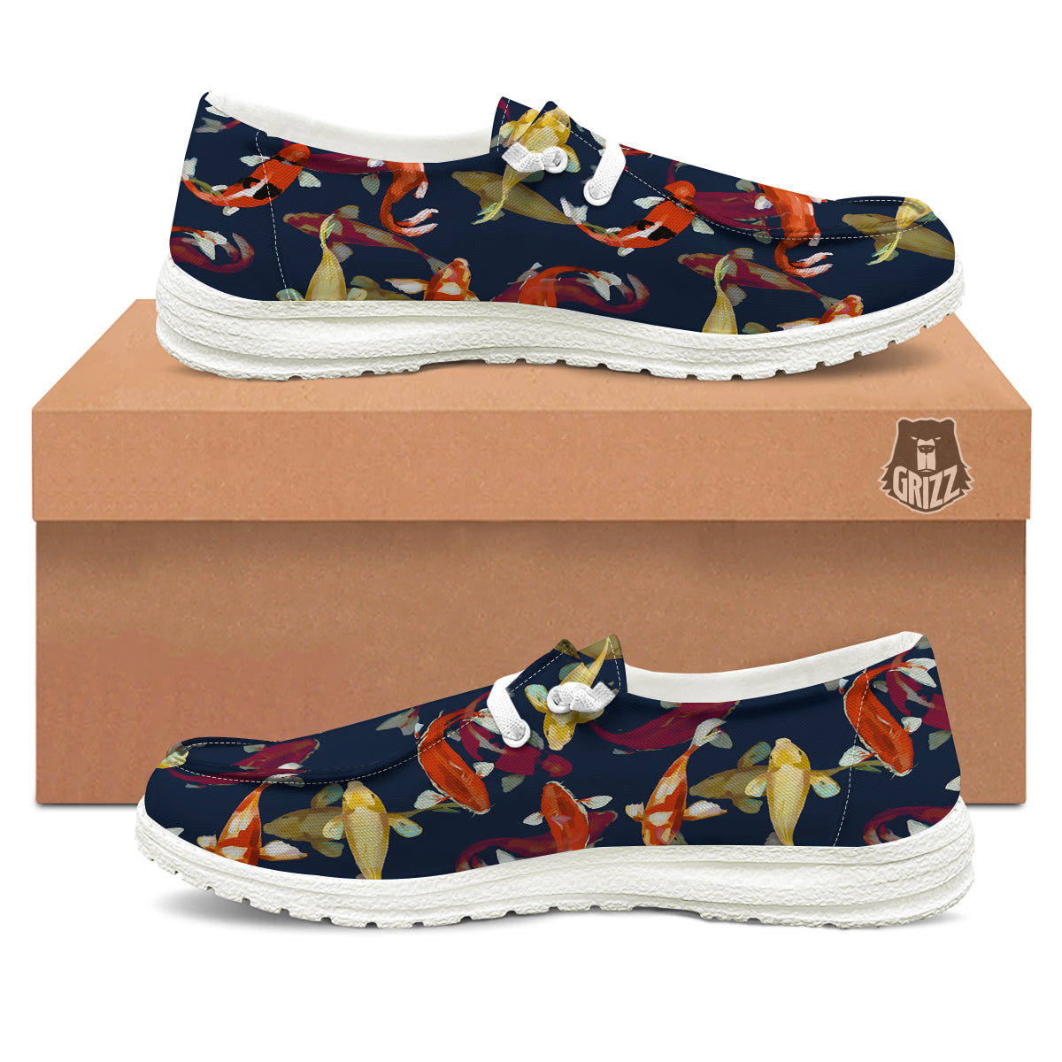 Carp Fish Koi Watercolor Print Pattern White Loafers-grizzshop
