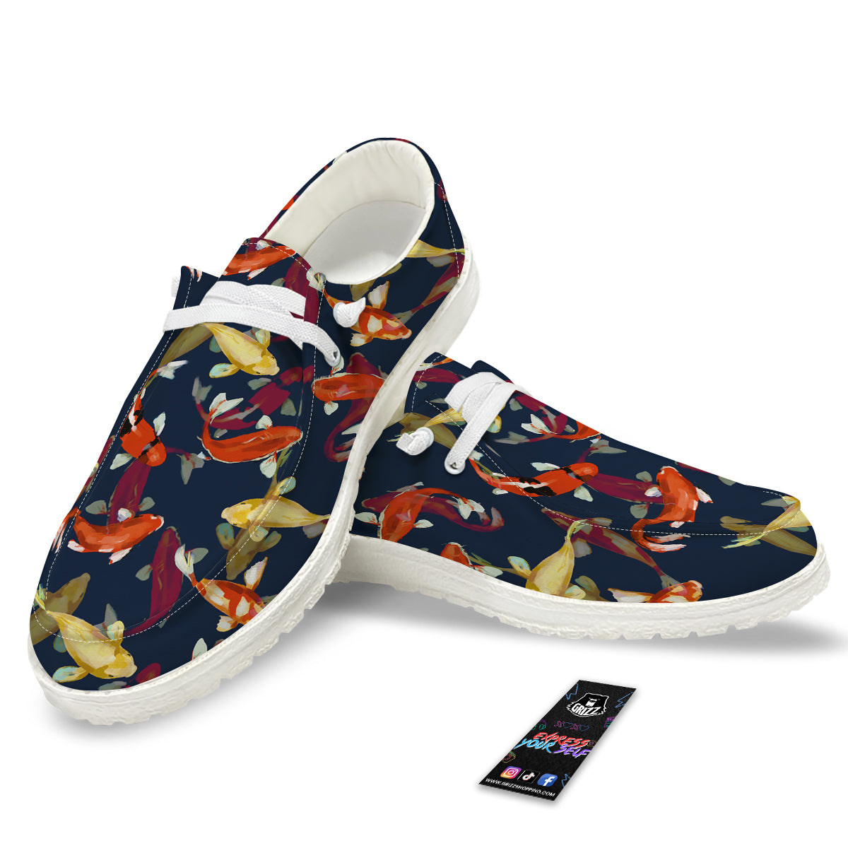 Carp Fish Koi Watercolor Print Pattern White Loafers-grizzshop