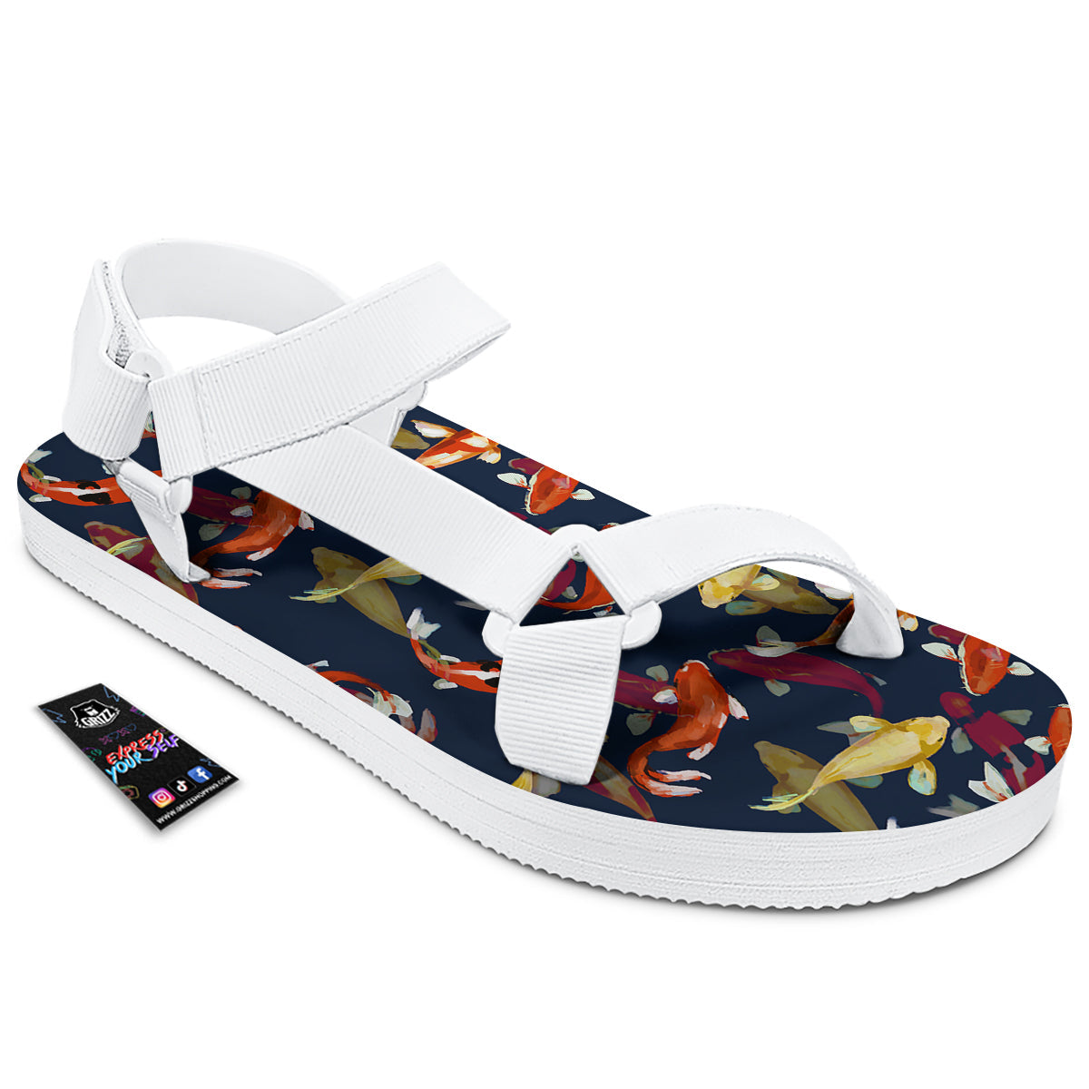 Carp Fish Koi Watercolor Print Pattern White Open Toe Sandals-grizzshop