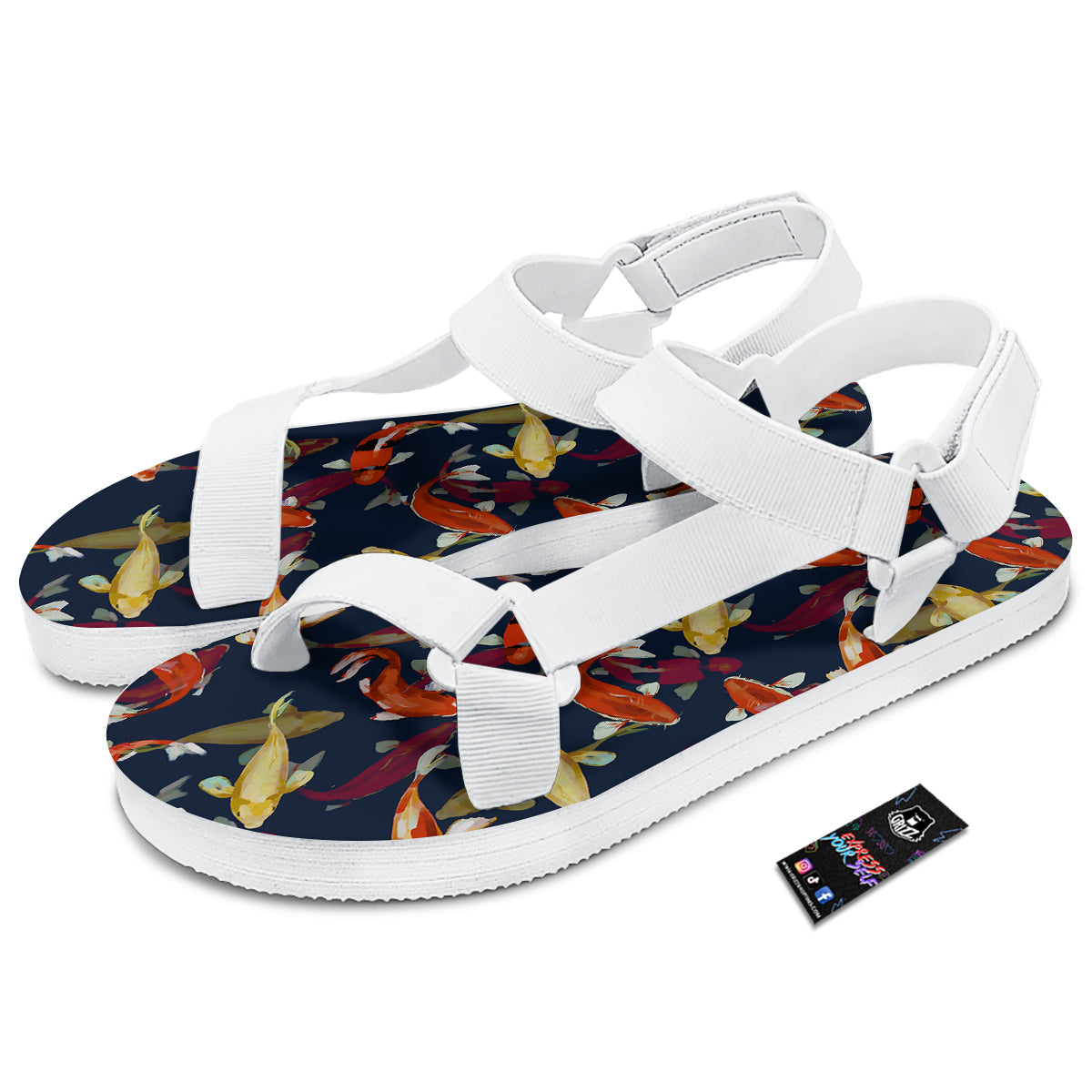 Carp Fish Koi Watercolor Print Pattern White Open Toe Sandals-grizzshop