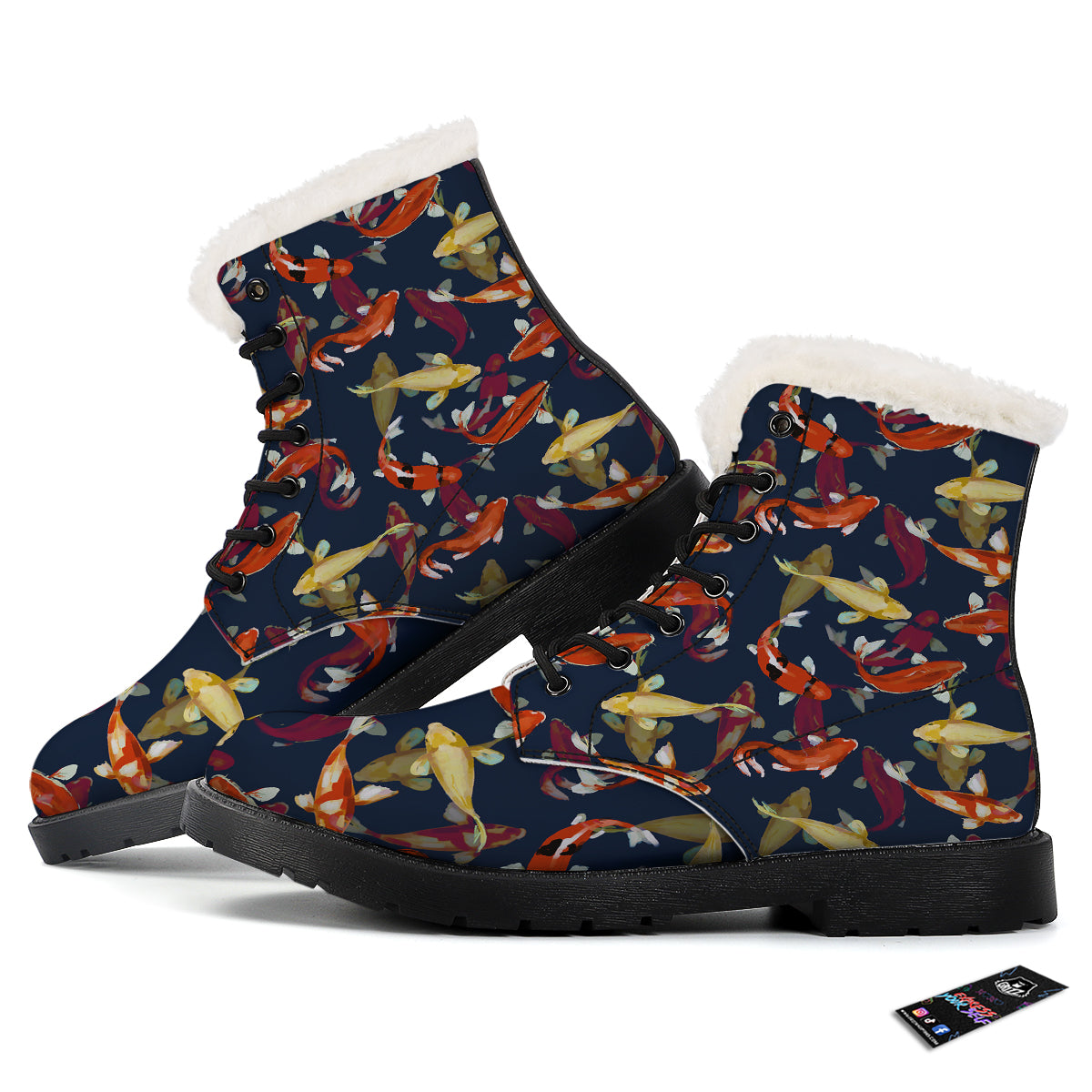 Carp Fish Koi Watercolor Print Pattern Winter Boots-grizzshop