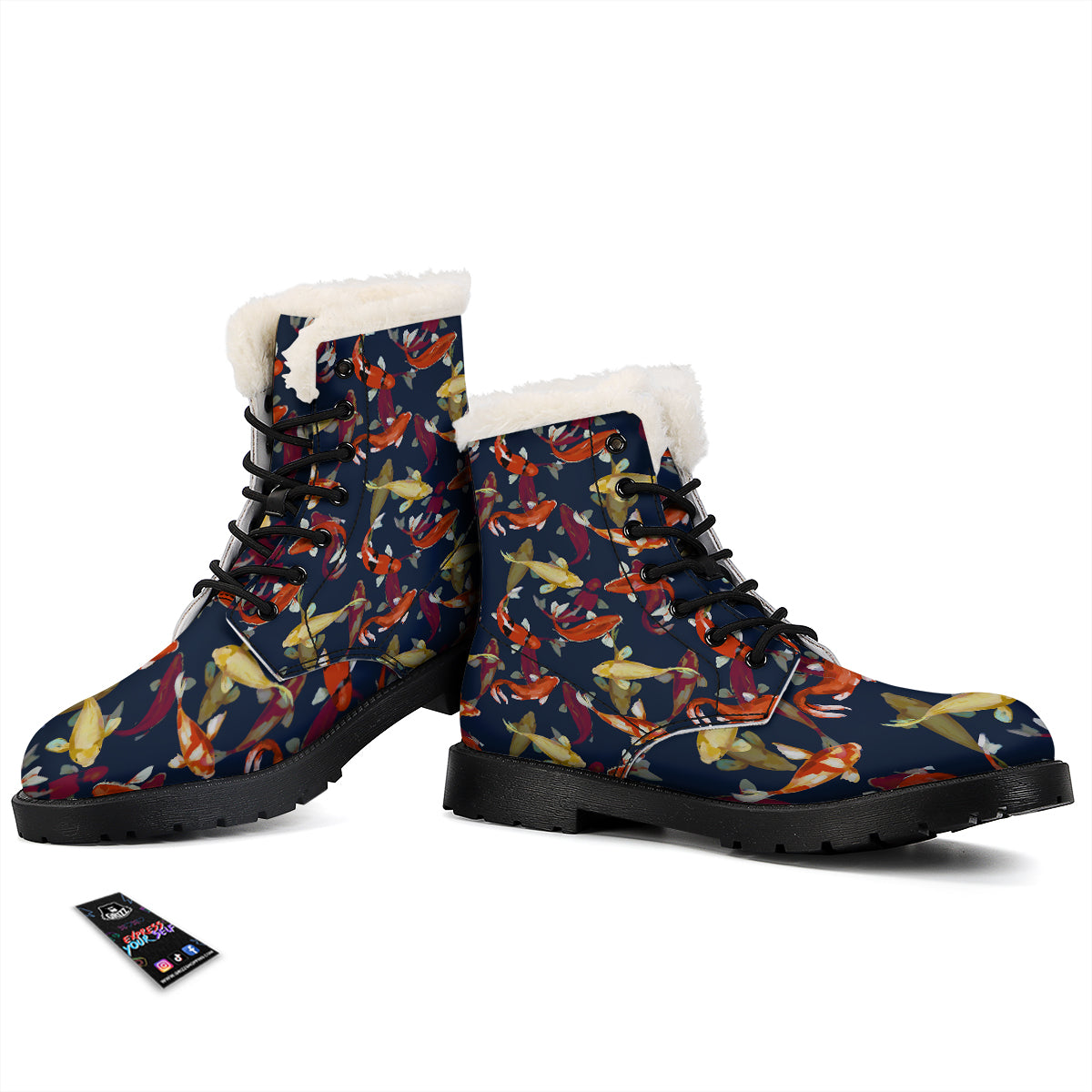 Carp Fish Koi Watercolor Print Pattern Winter Boots-grizzshop