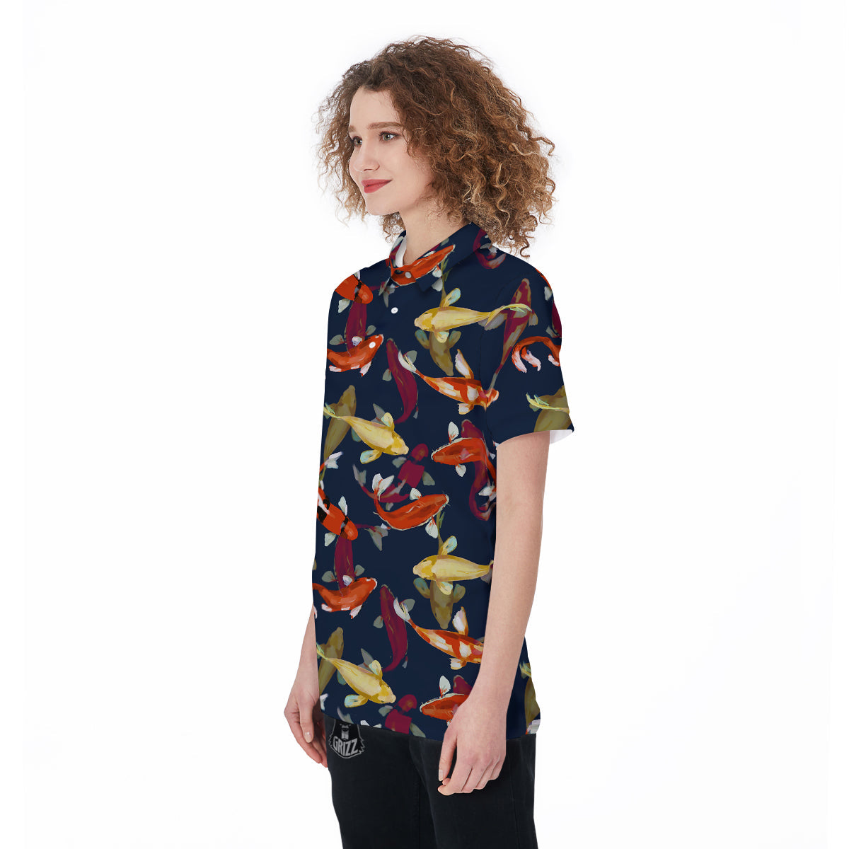 Carp Fish Koi Watercolor Print Pattern Women's Golf Shirts-grizzshop